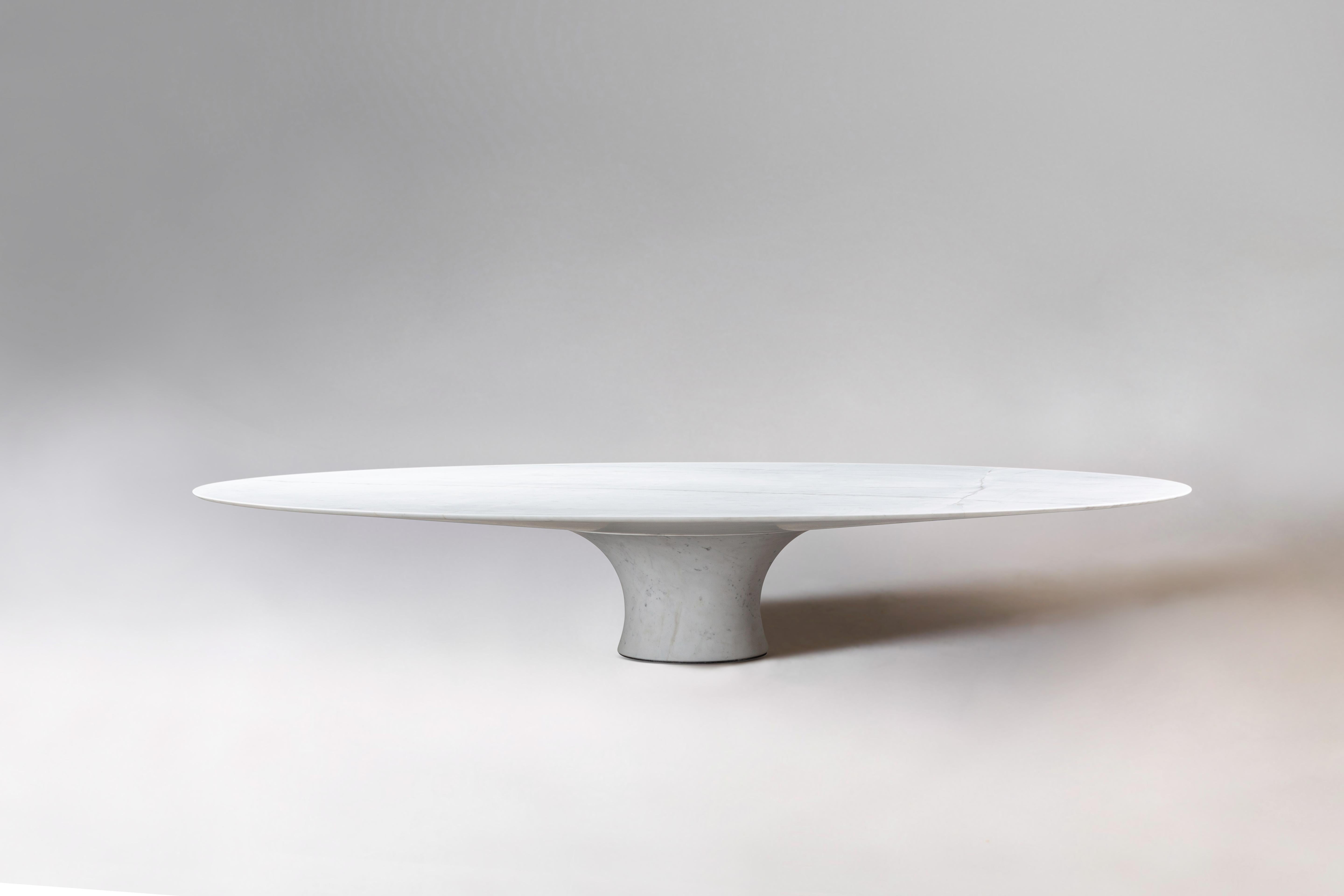 Italian Travertino Silver Refined Contemporary Marble Oval Table 130/27