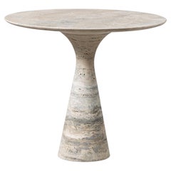 Table d'appoint en marbre travertin argenté raffiné contemporain 62/45