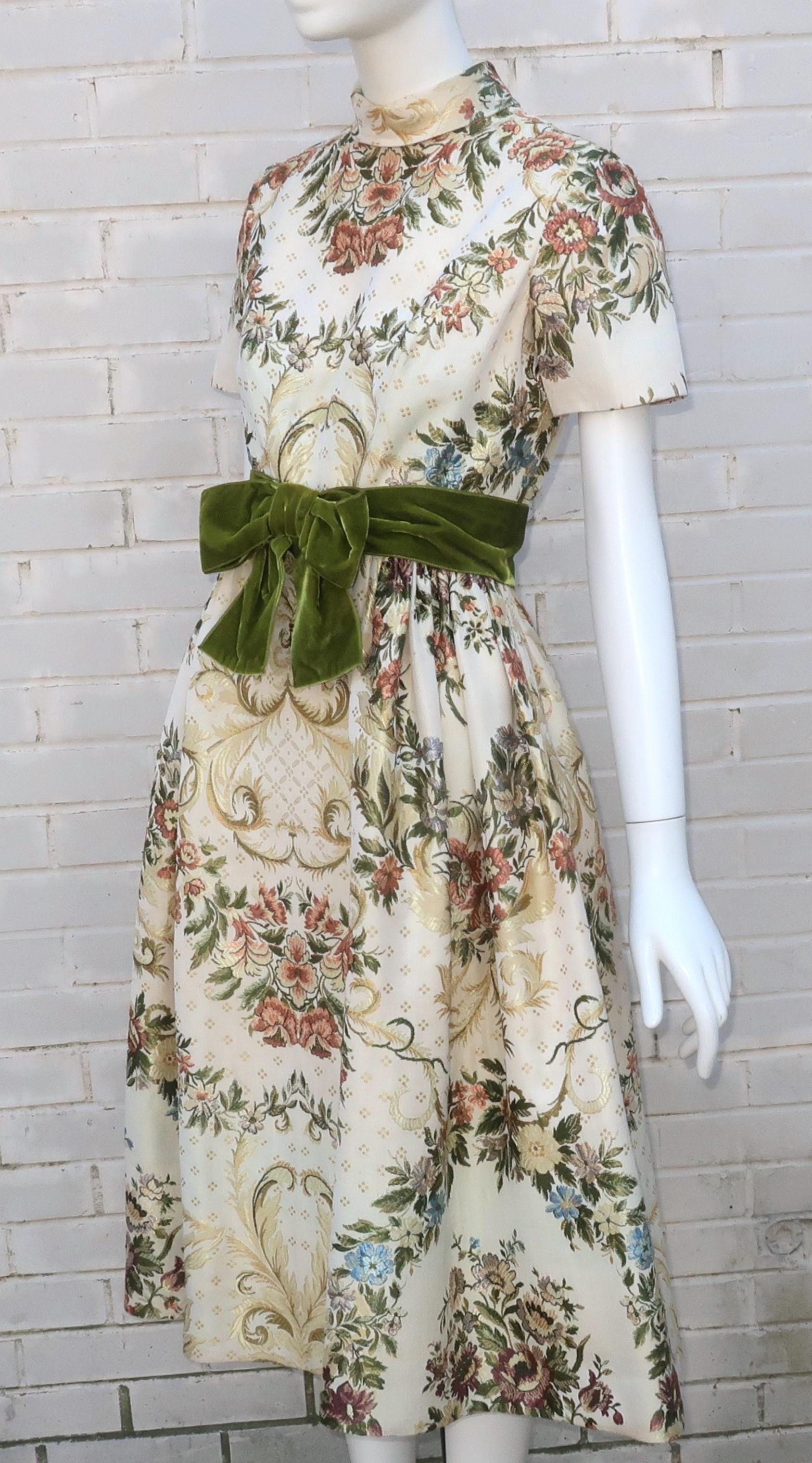 Travilla Brocade Dress With Velvet Bow Belt, 1950’s 6