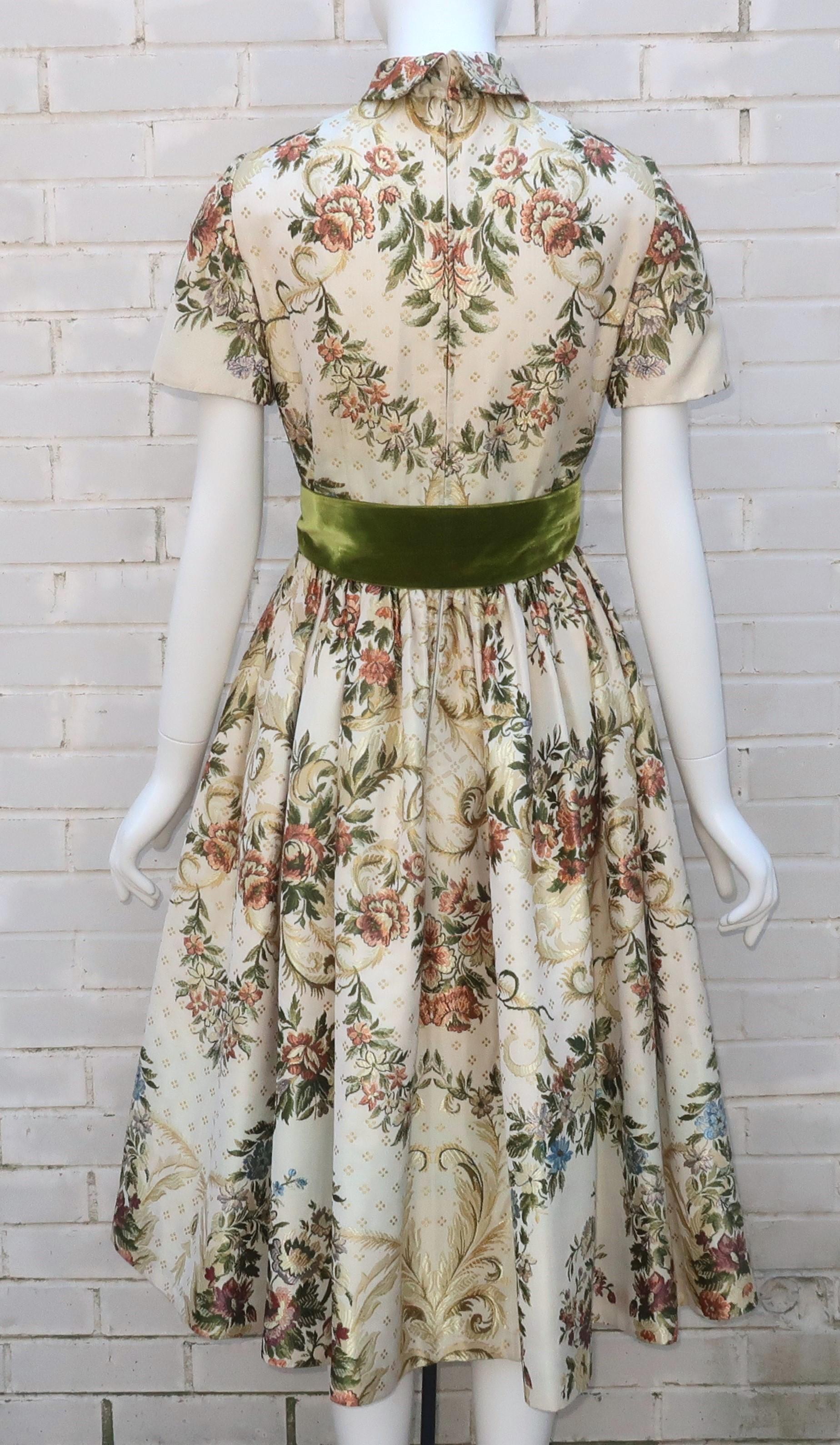 Travilla Brocade Dress With Velvet Bow Belt, 1950’s 7