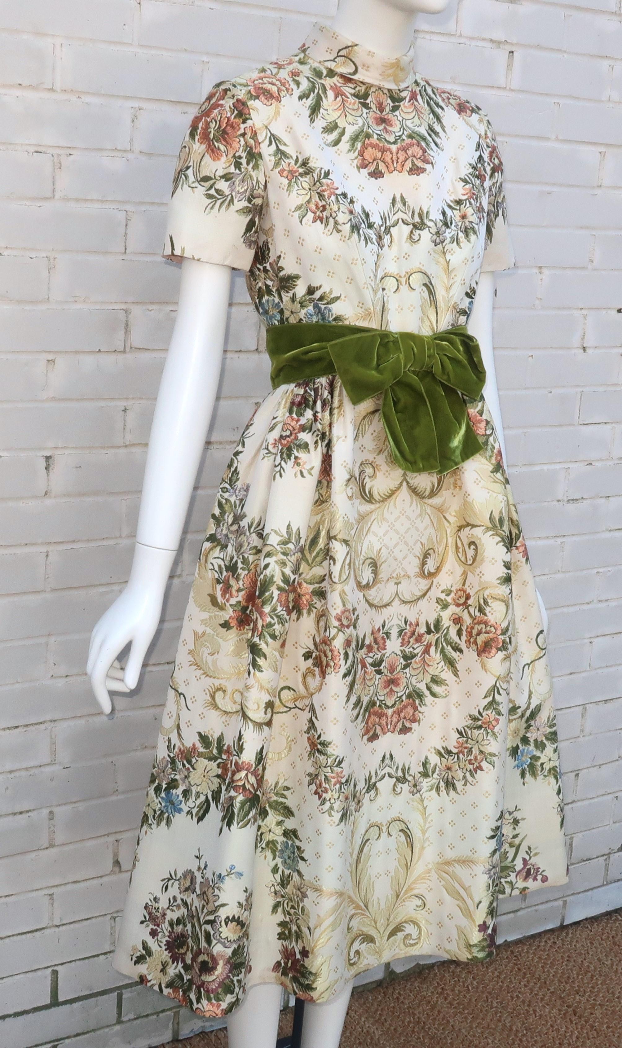 Travilla Brocade Dress With Velvet Bow Belt, 1950’s 2
