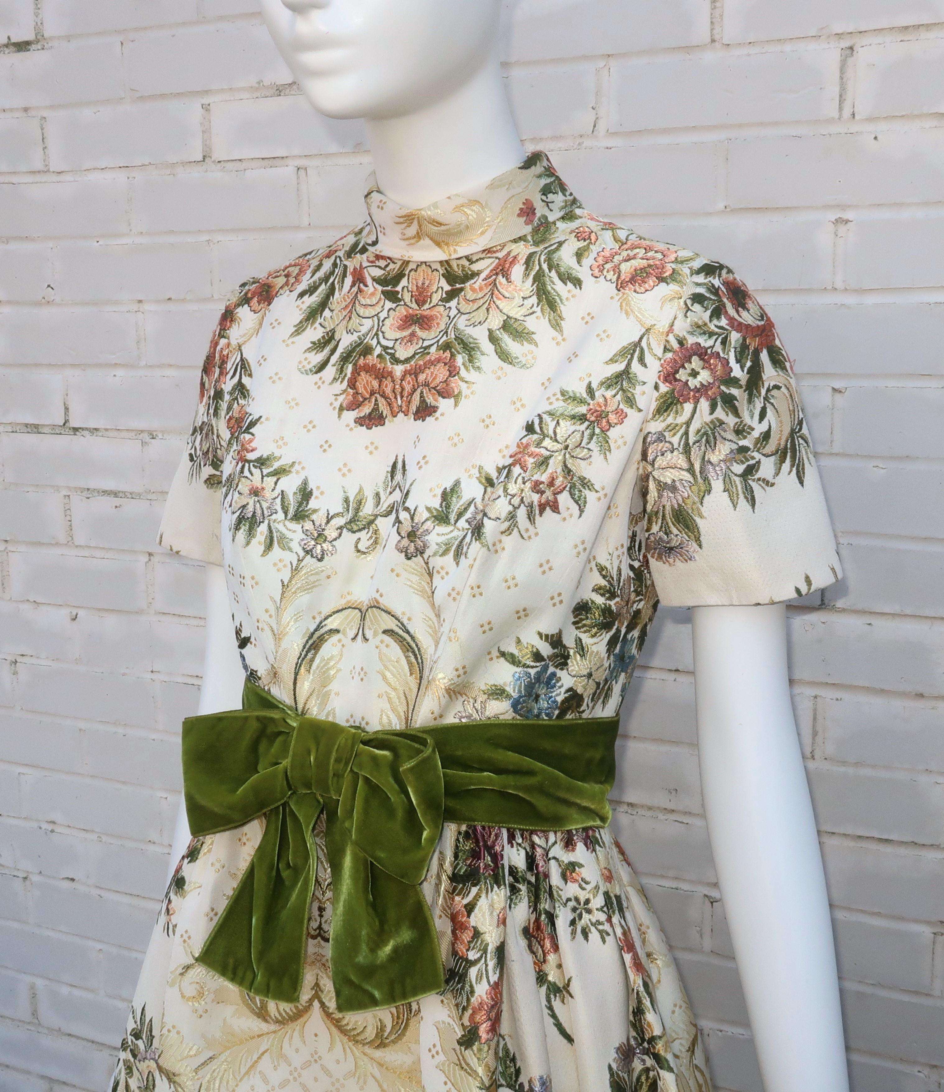 Travilla Brocade Dress With Velvet Bow Belt, 1950’s 4