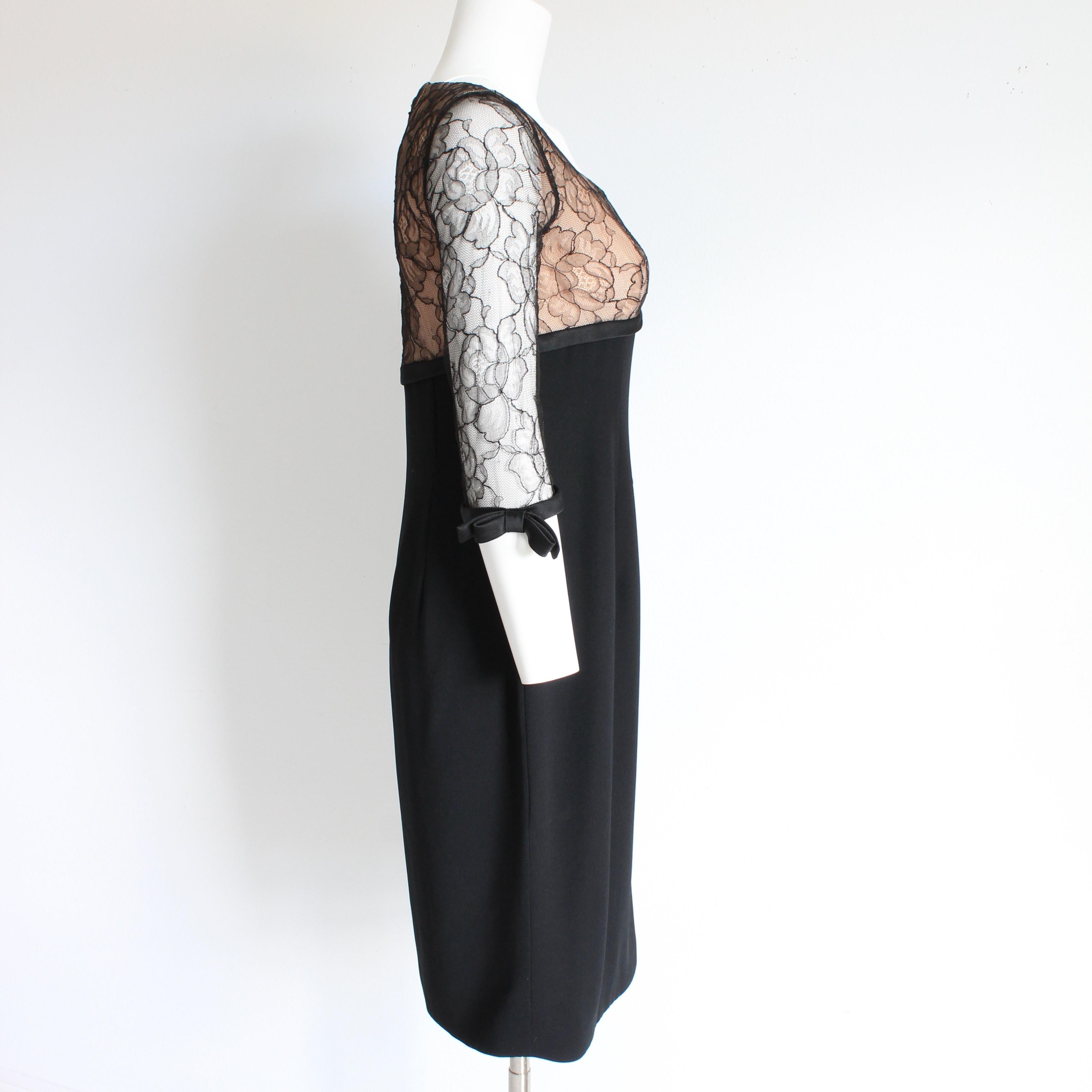 Travilla Cocktail Dress Black Illusion Lace Silk Ribbon Trim Size S Vintage 60s For Sale 1