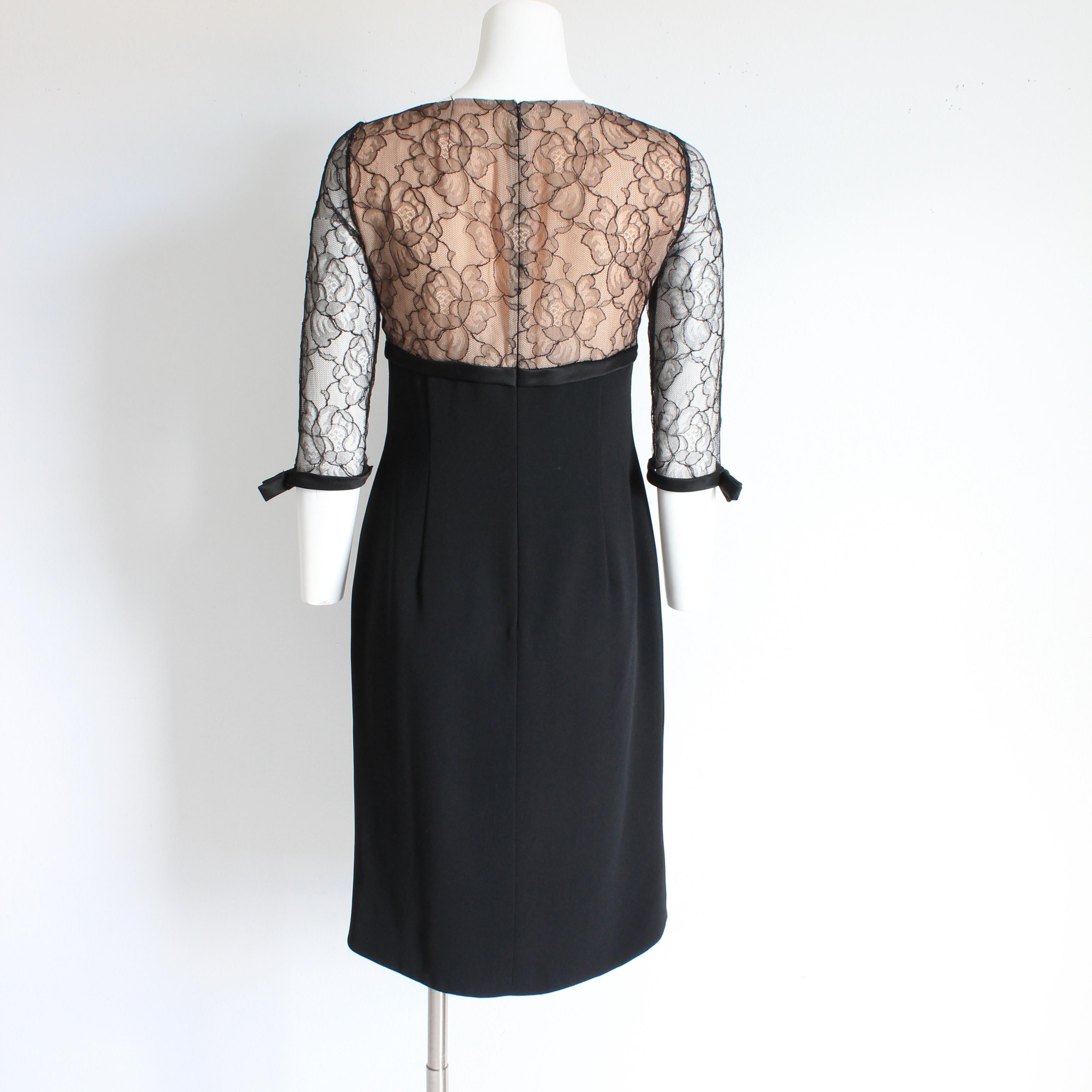 Travilla Cocktail Dress Black Illusion Lace Silk Ribbon Trim Size S Vintage 60s For Sale 2