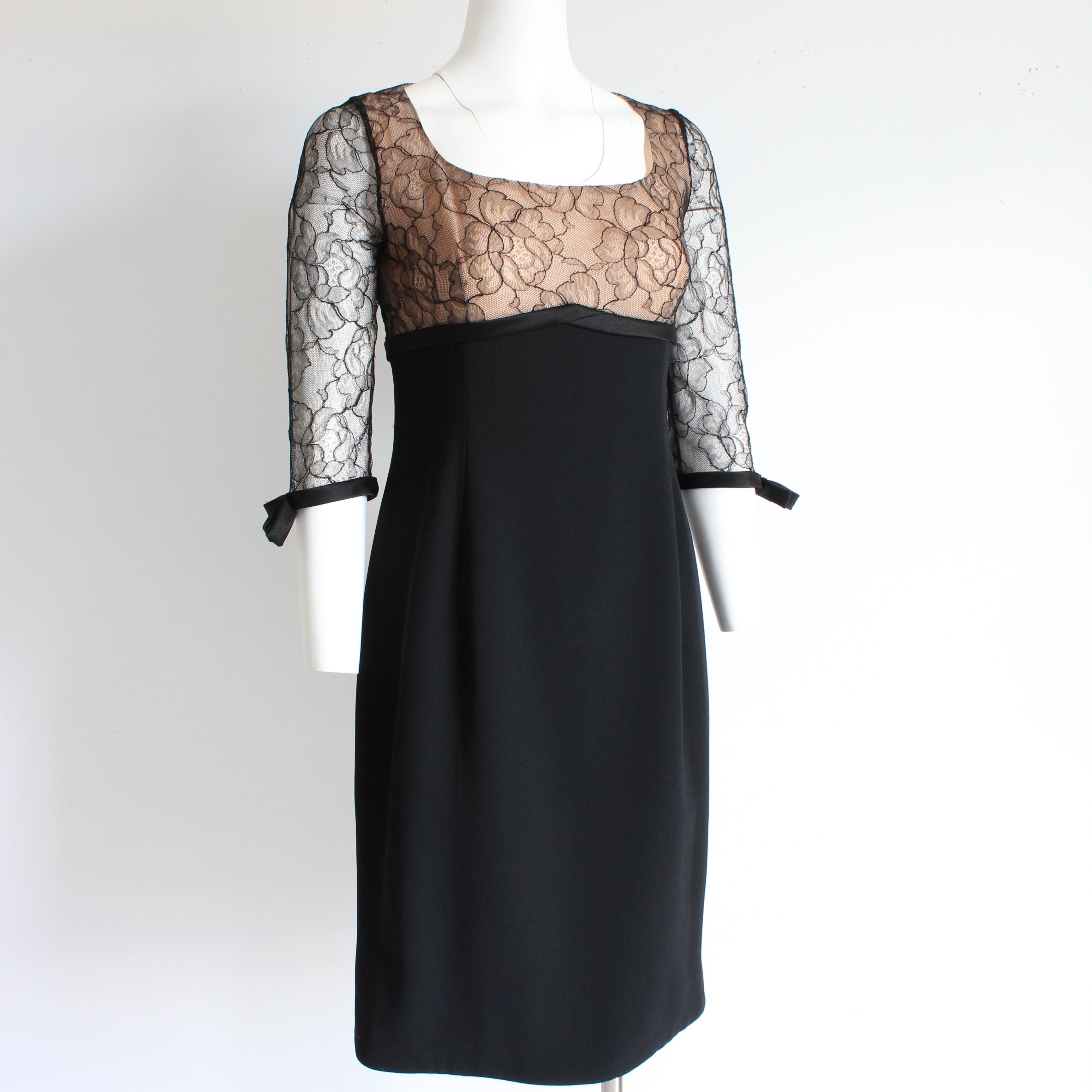 Travilla Cocktail Dress Black Illusion Lace Silk Ribbon Trim Size S Vintage 60s For Sale 5