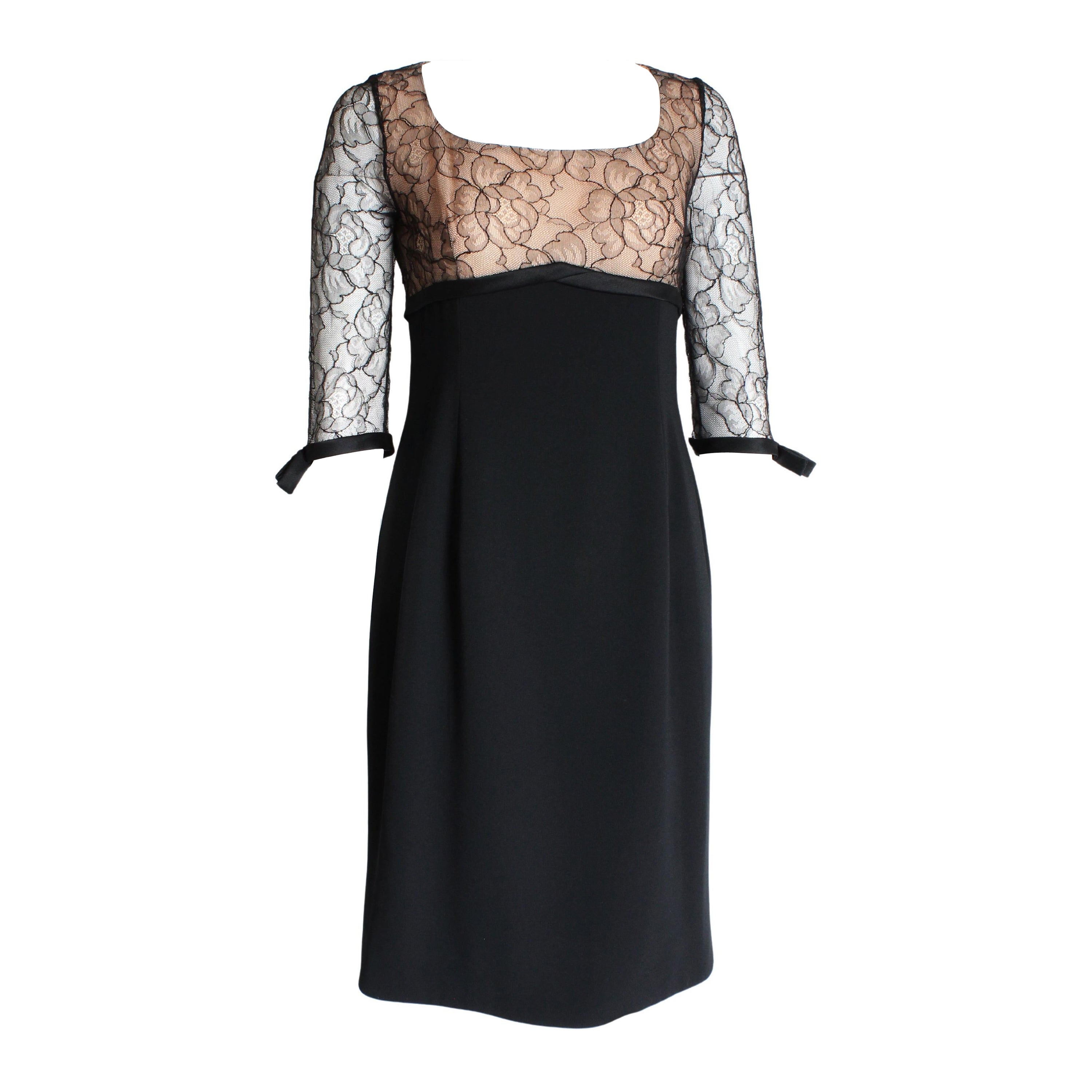 Travilla Cocktailkleid Schwarz Illusion Spitze Seide Bandbesatz Größe S Vintage 60er Jahre