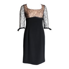 Travilla Cocktailkleid Schwarz Illusion Spitze Seide Bandbesatz Größe S Vintage 60er Jahre