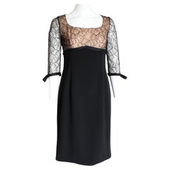 Travilla Cocktail Dress Illusion Lace Bodice Silk Ribbon Trim Size S Vintage 60s