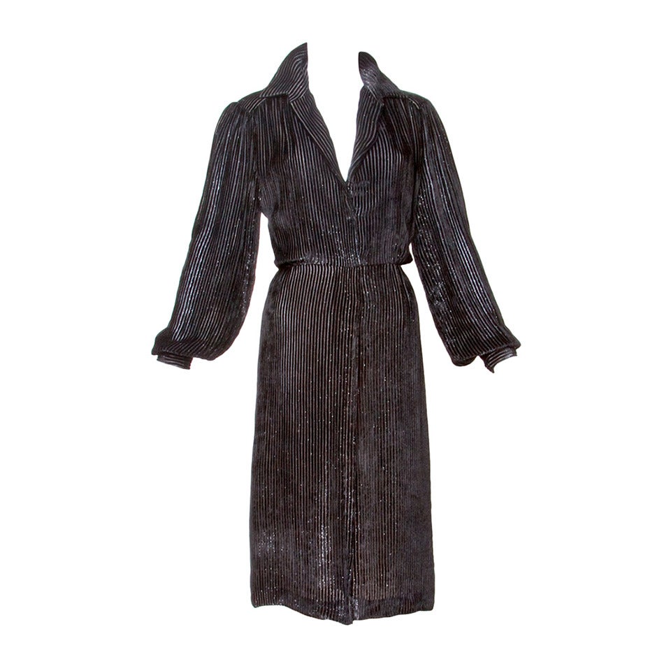 Travilla for I. Magnin Vintage Black Silk Velvet Cocktail Dress For Sale