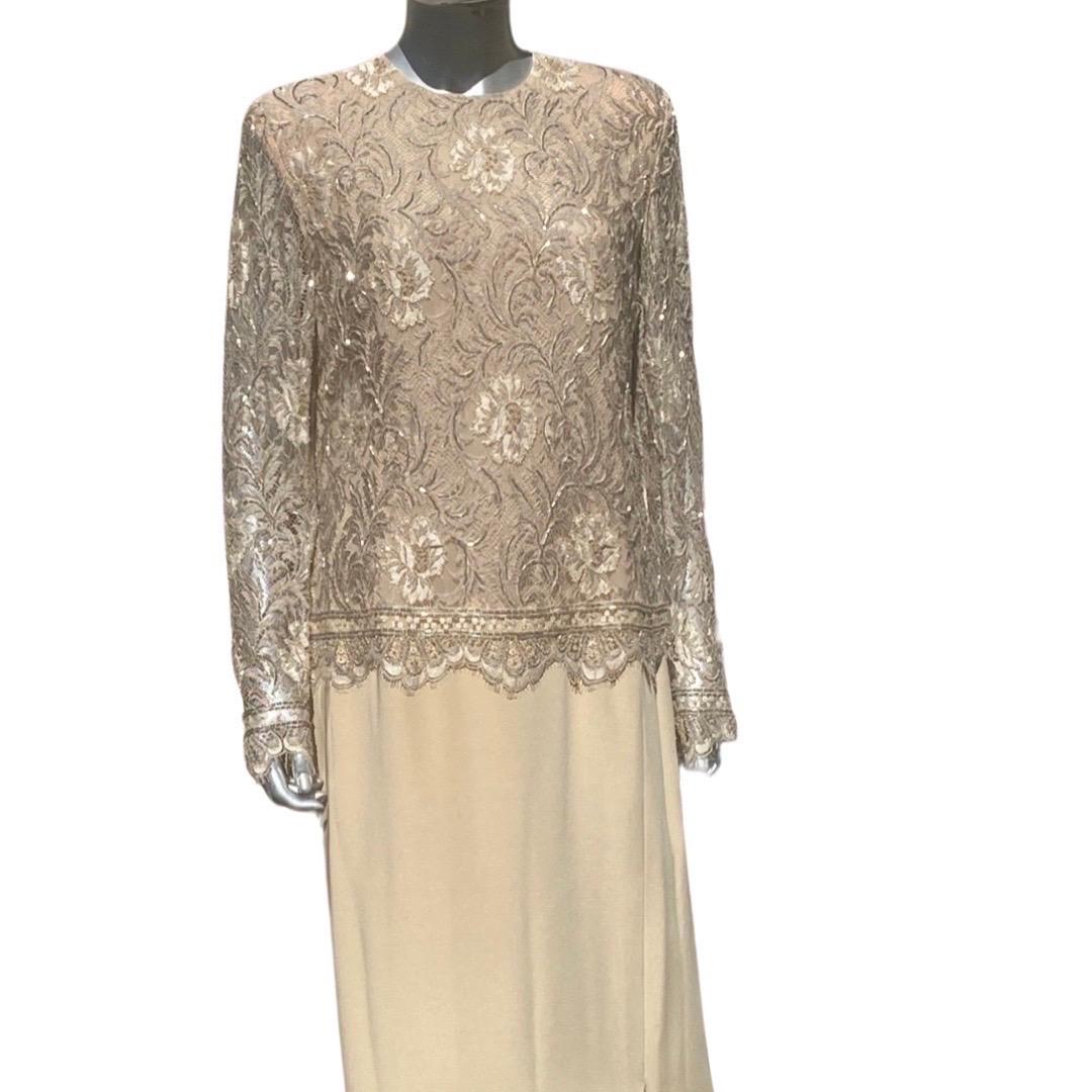 Travilla for Saks Fifth Ave Beverly Hills Beaded Lace and Silk Gown Size 16 NWOT For Sale 6