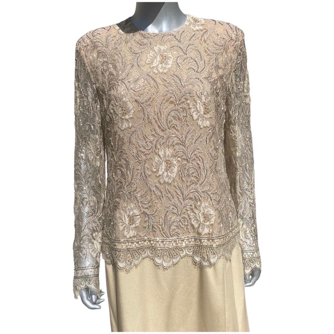 Travilla for Saks Fifth Ave Beverly Hills Beaded Lace and Silk Gown Size 16 NWOT For Sale 1
