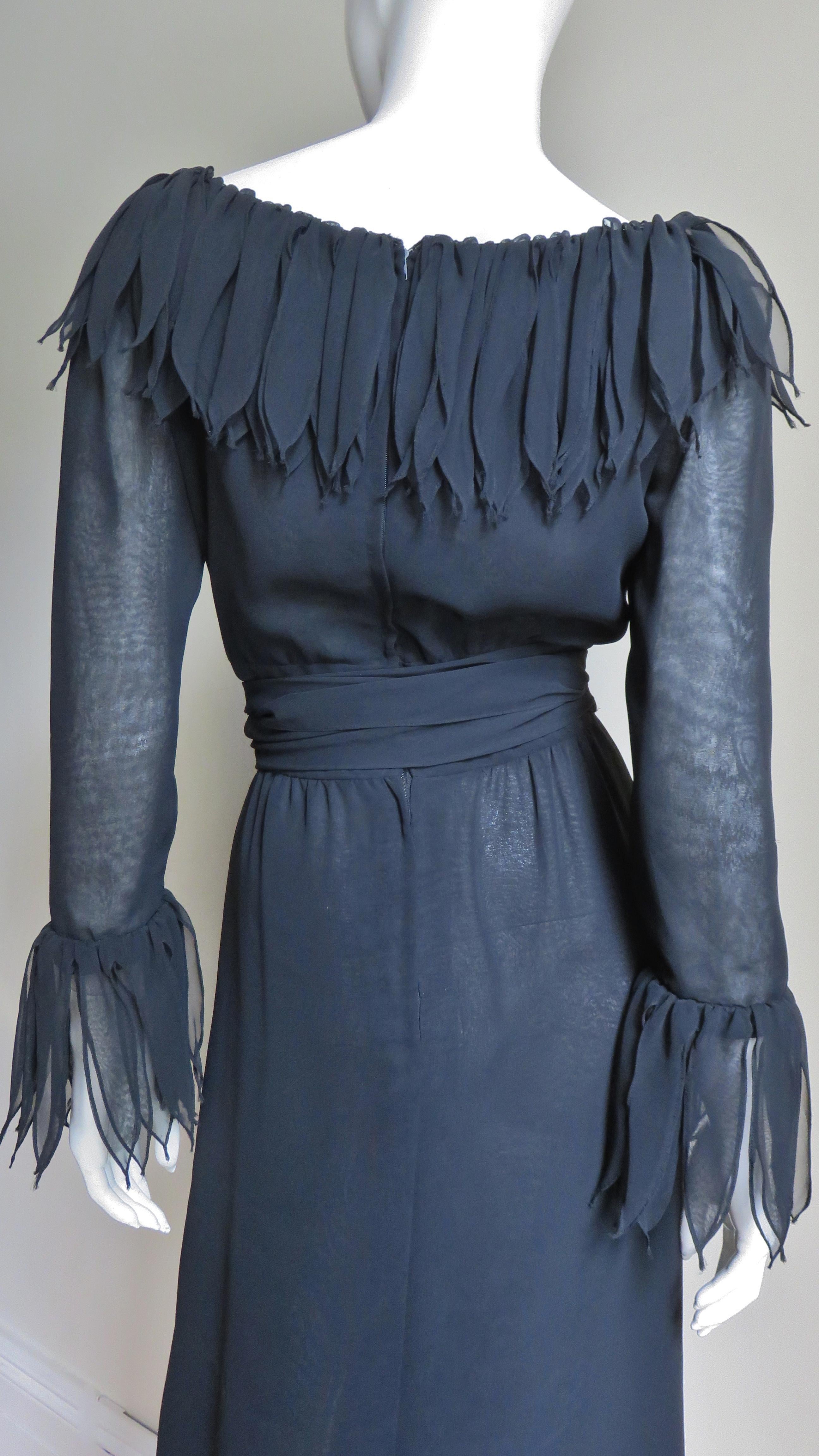 Travilla Silk Applique Trim Dress 1970s 6