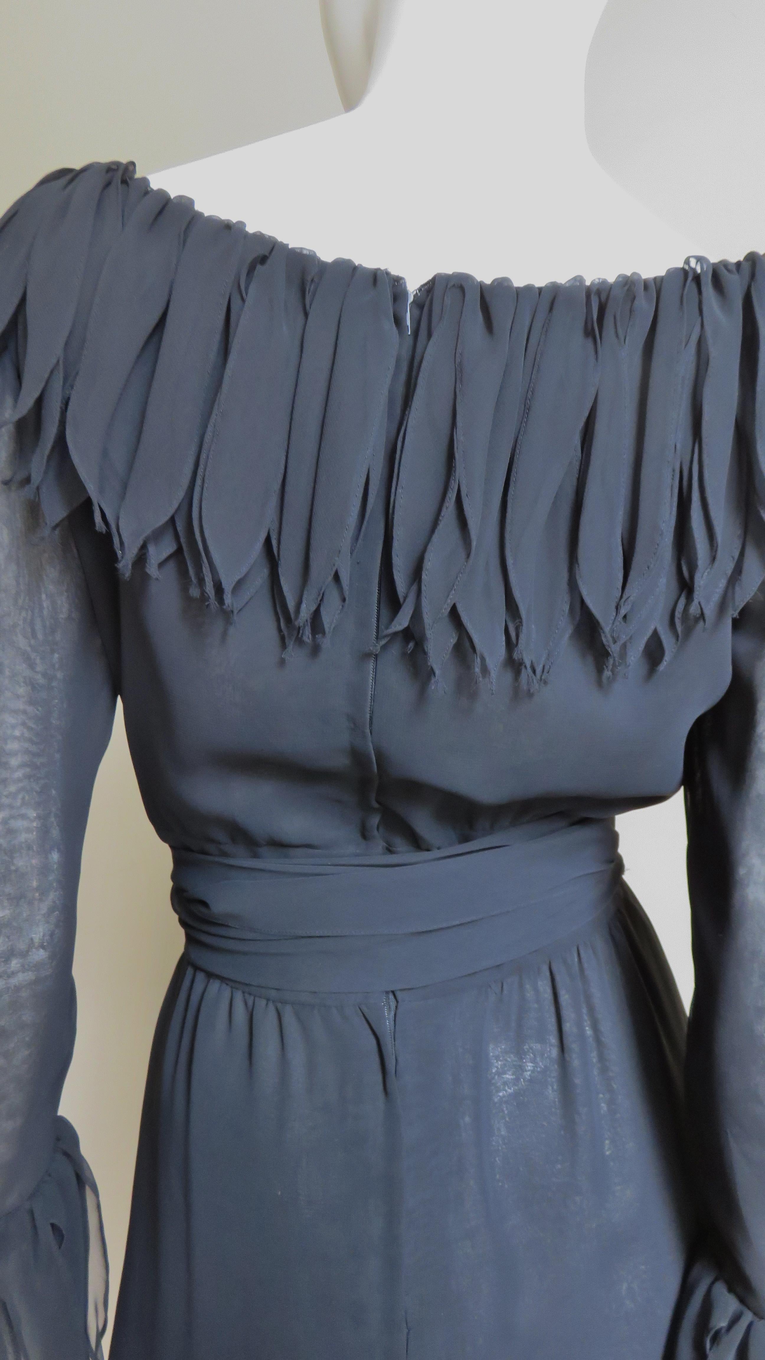 Travilla Silk Applique Trim Dress 1970s 7
