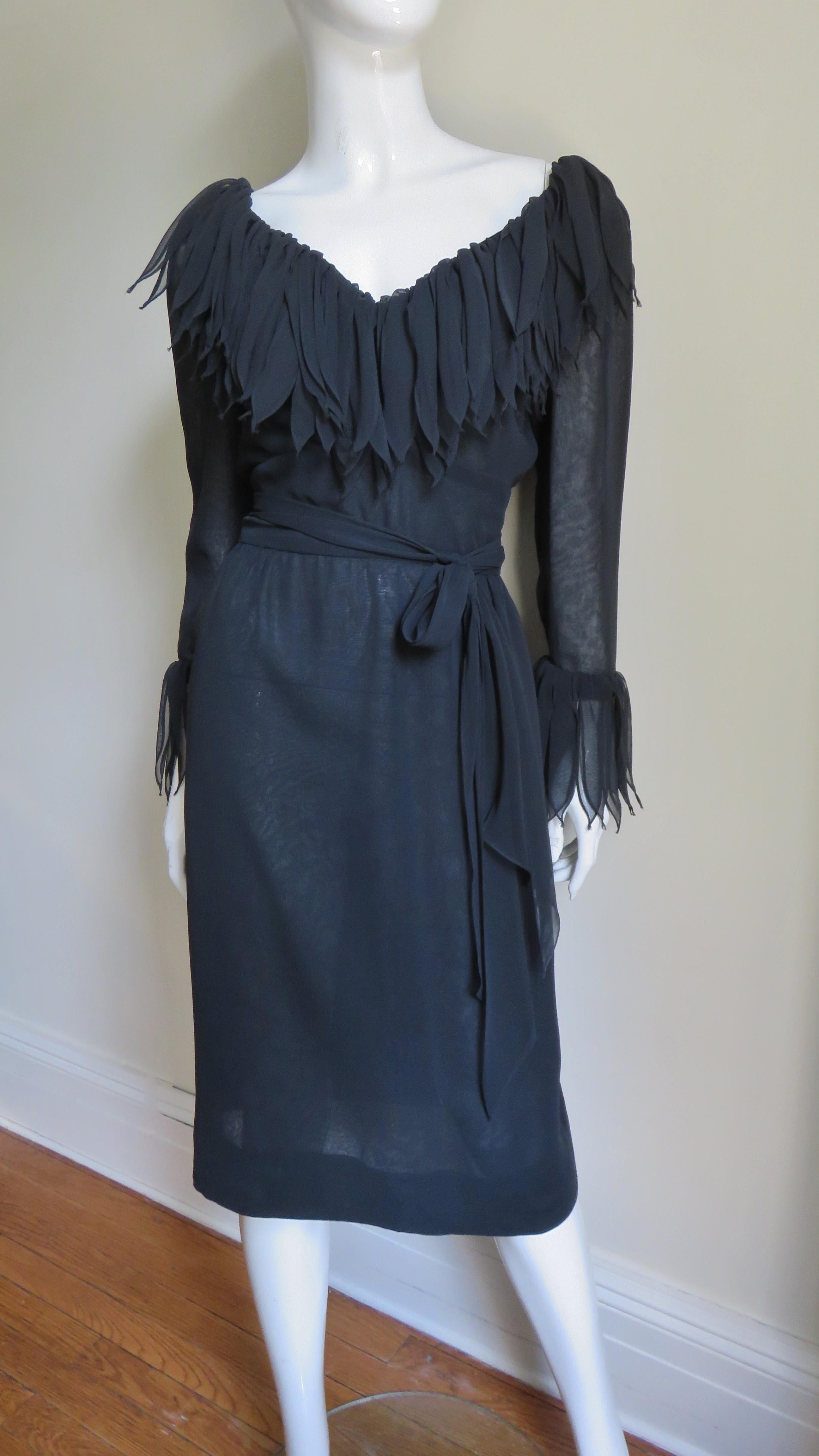 Travilla Silk Applique Trim Dress 1970s 1