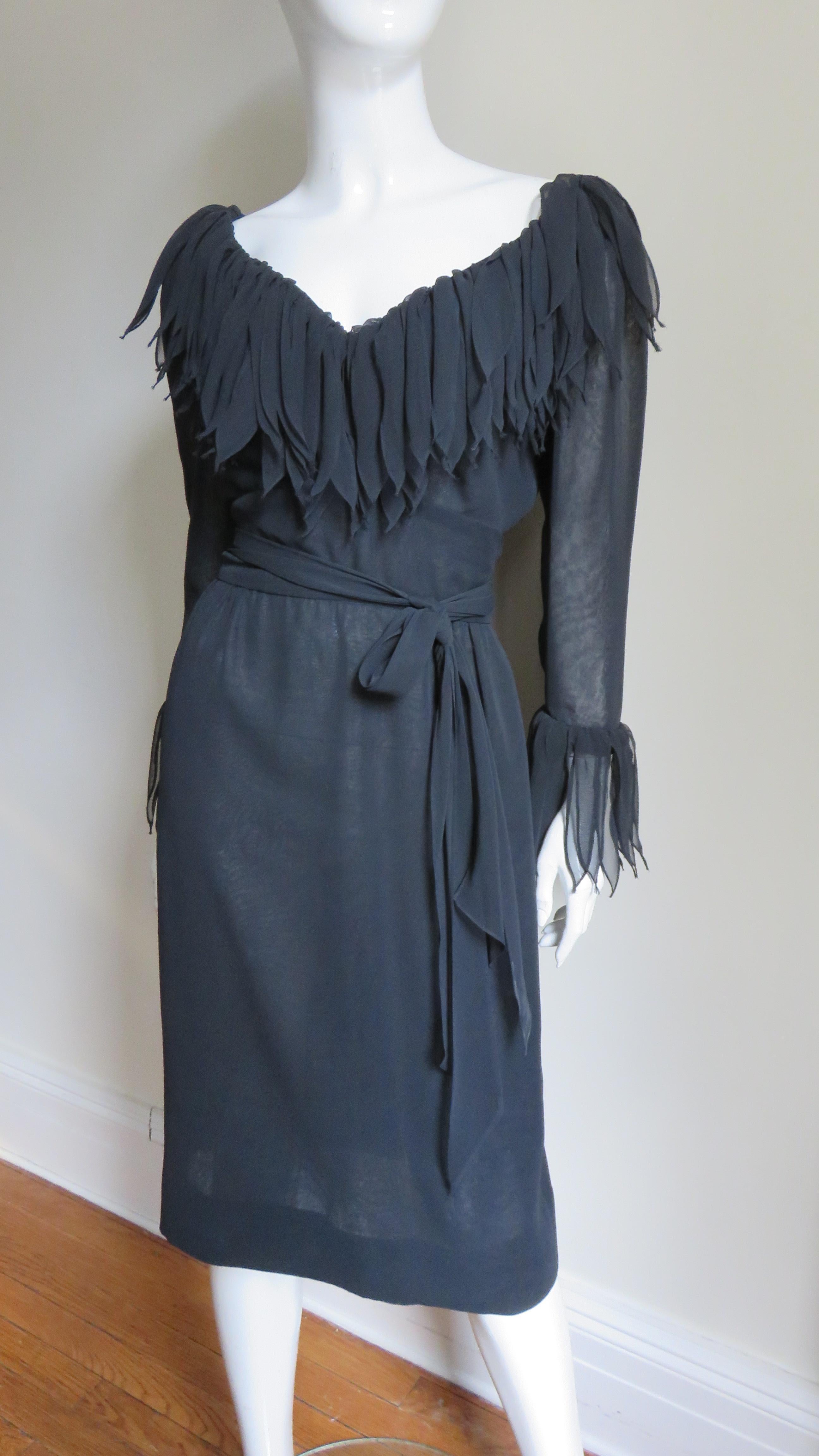 Travilla Silk Applique Trim Dress 1970s 2
