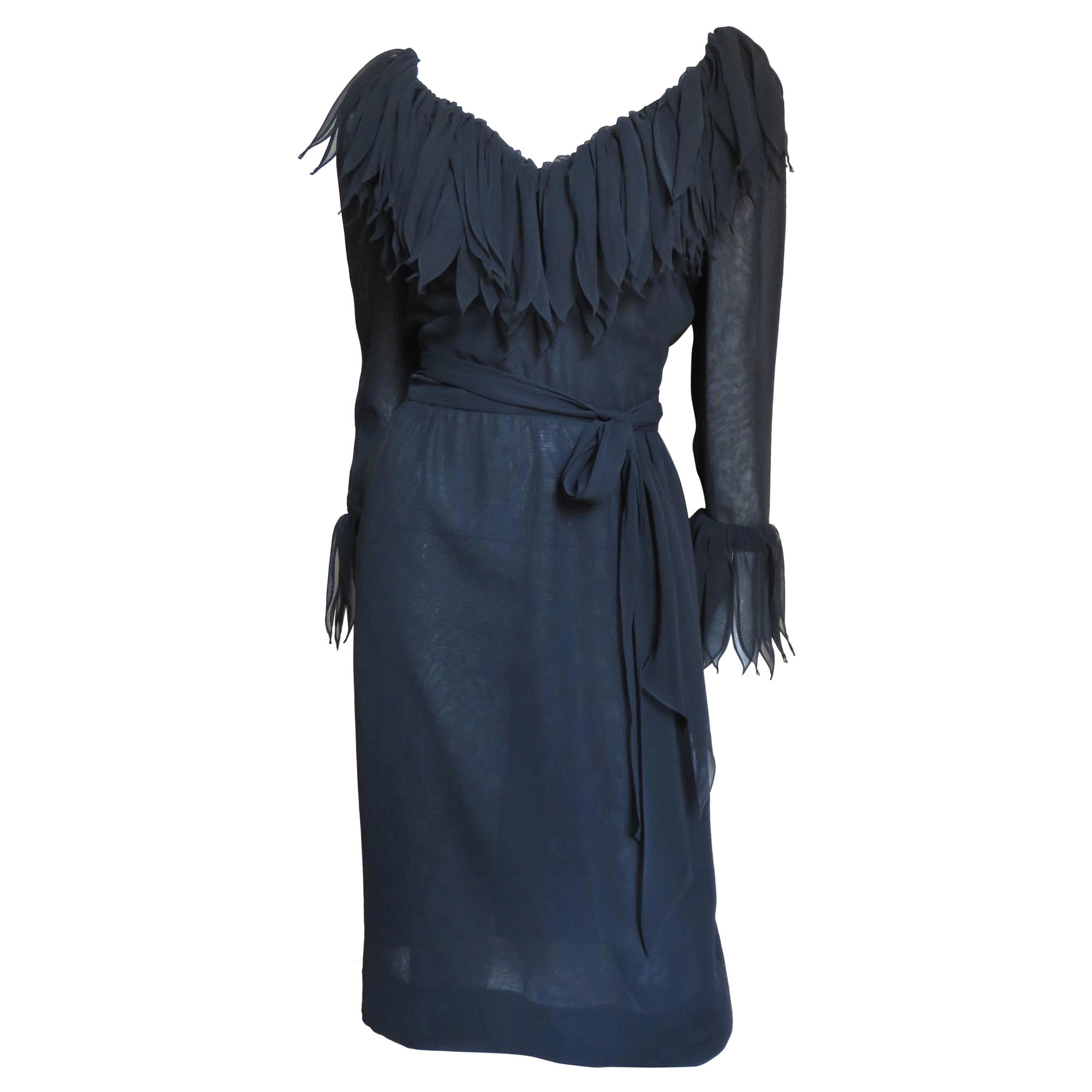 Travilla Silk Applique Trim Dress 1970s