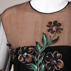 Robe Travilla Vintage à fleurs métalliques peintes à la main, effet nude