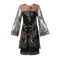 Robe Travilla Vintage à fleurs métalliques peintes à la main, effet nude