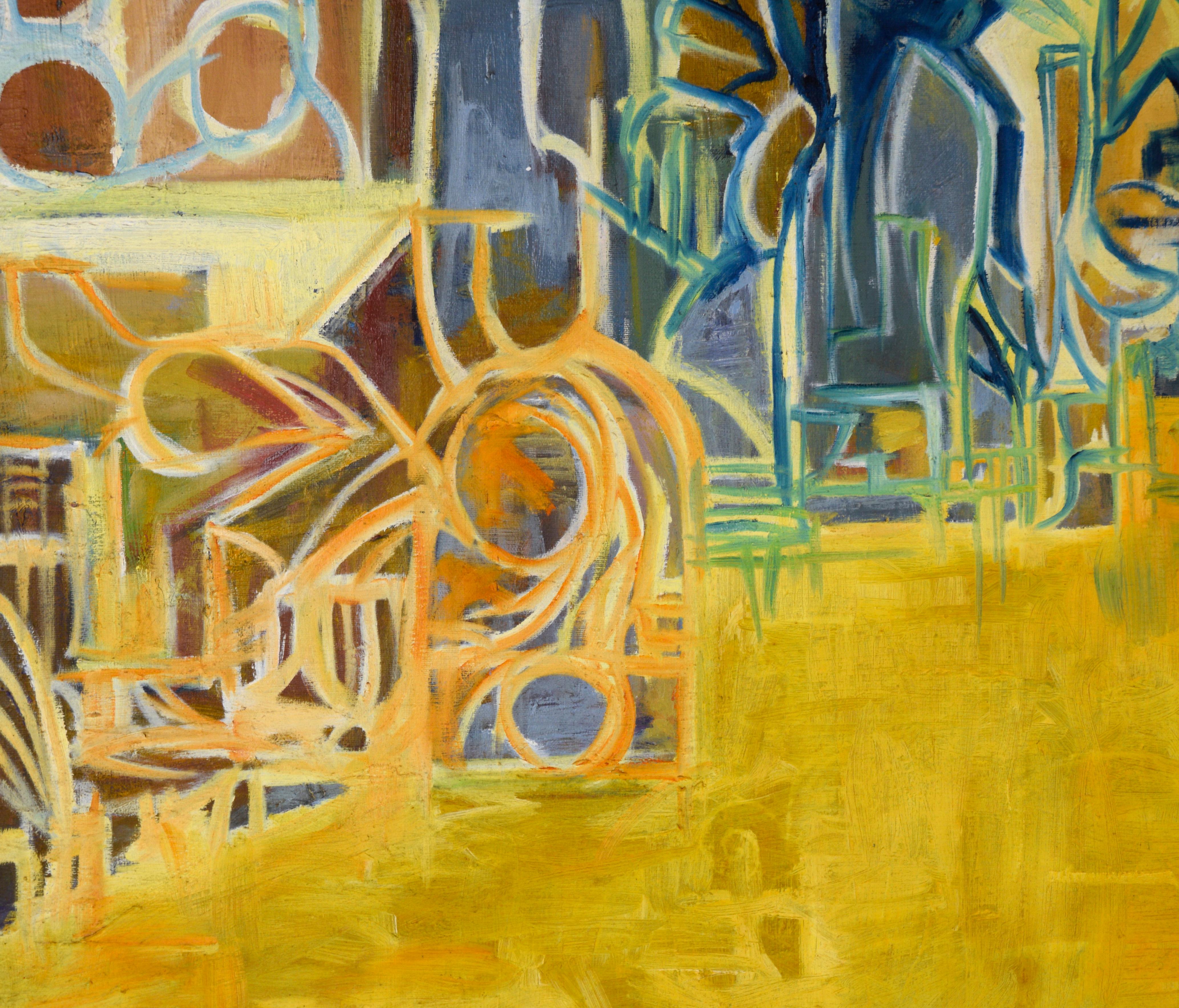Golden Highway - Futuristic Cityscape in Oil on Canvas For Sale 2