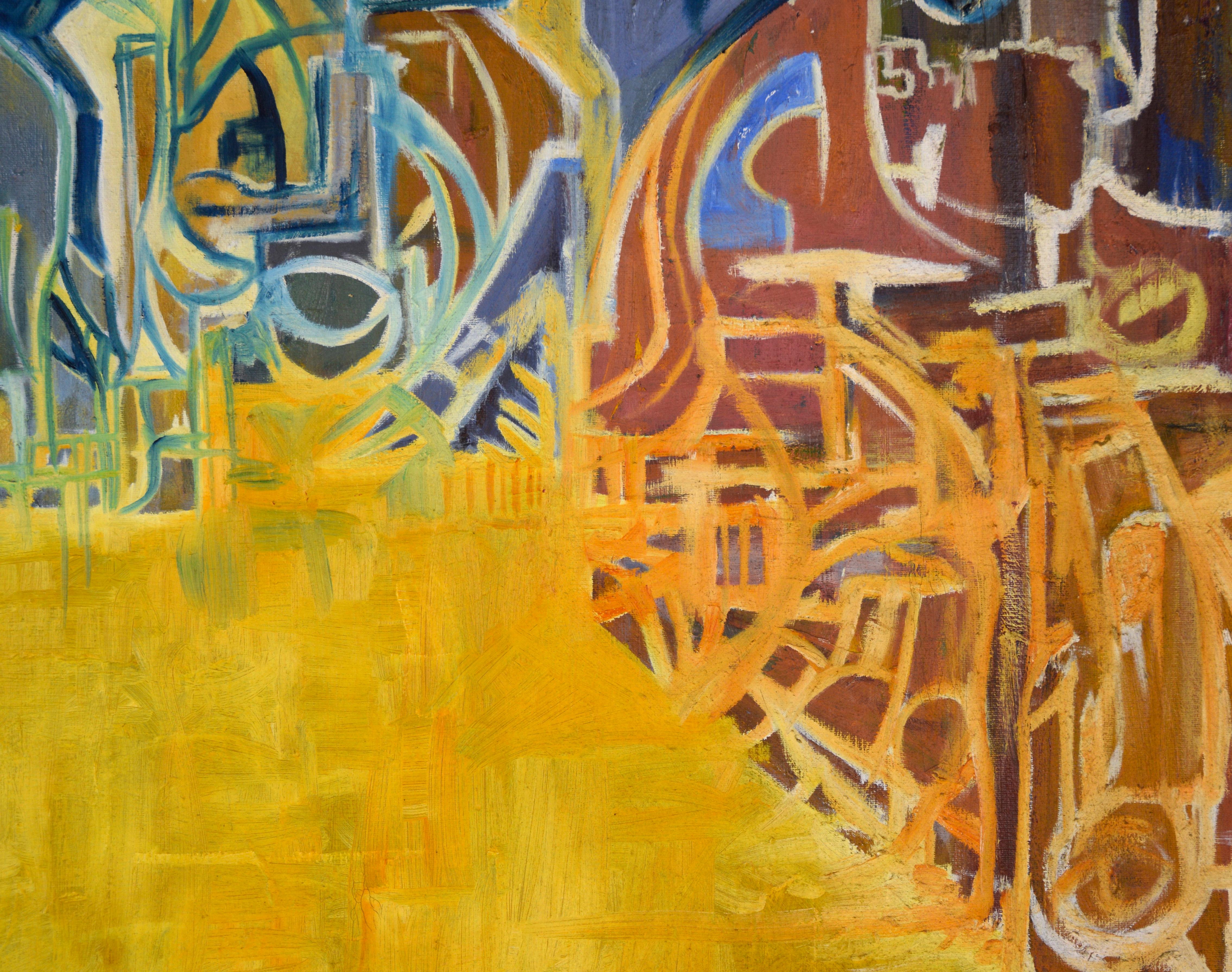 Golden Highway - Futuristic Cityscape in Oil on Canvas For Sale 3