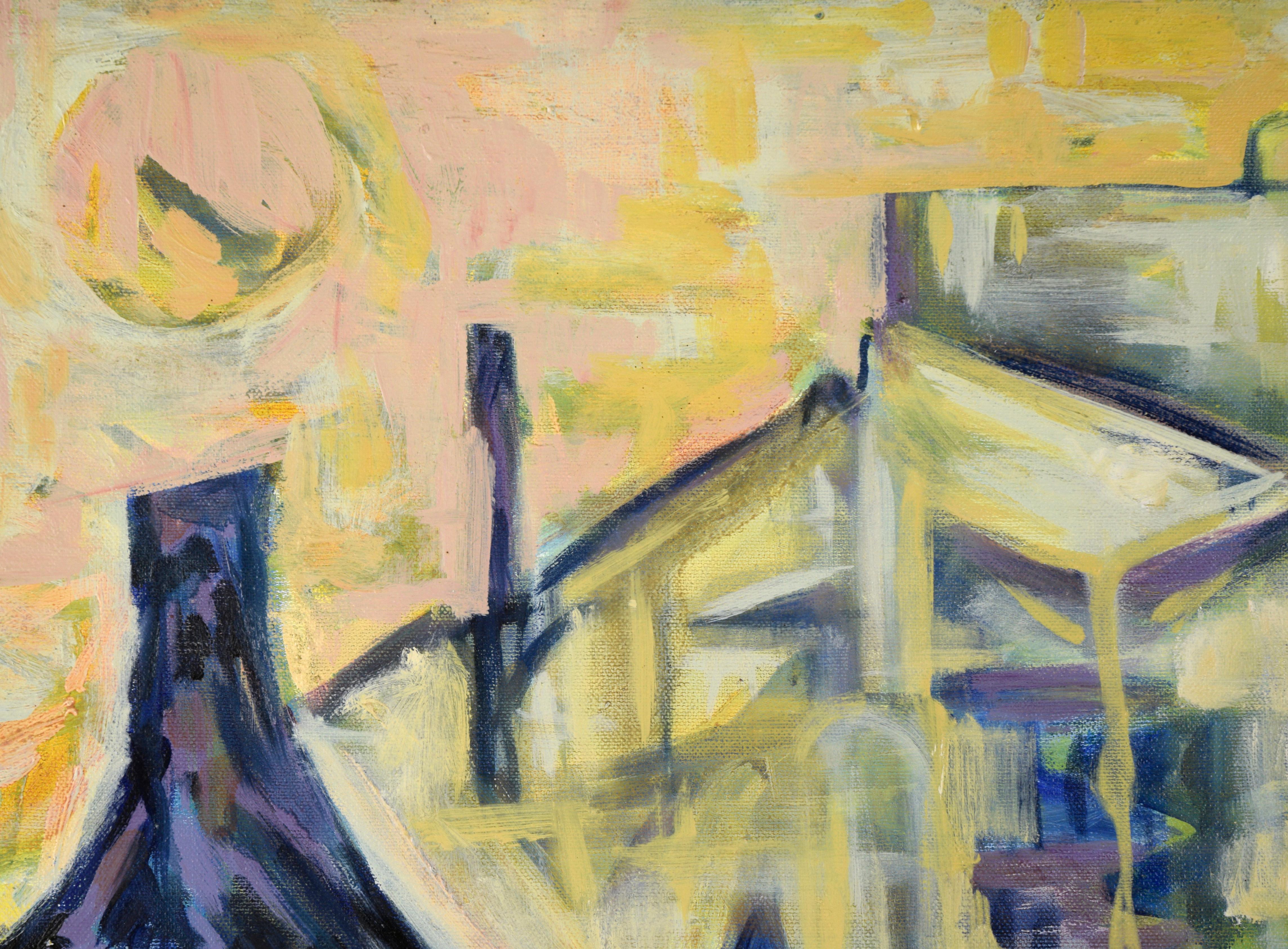 „Visions of the Metropolis #1“ Kugeln in Downtown Original Öl auf Leinwand 1996 – Painting von Travis Flack
