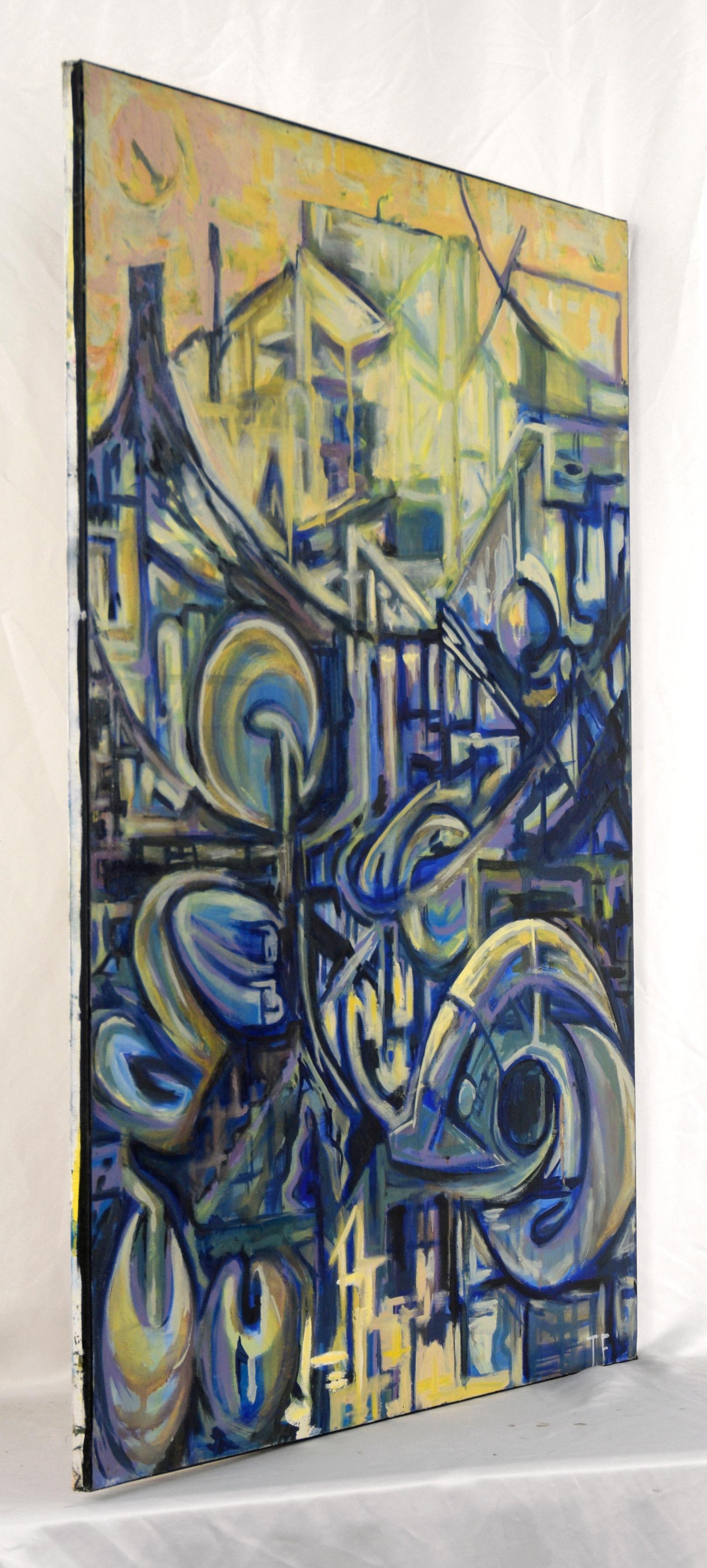 „Visions of the Metropolis #1“ Kugeln in Downtown Original Öl auf Leinwand 1996 im Angebot 4
