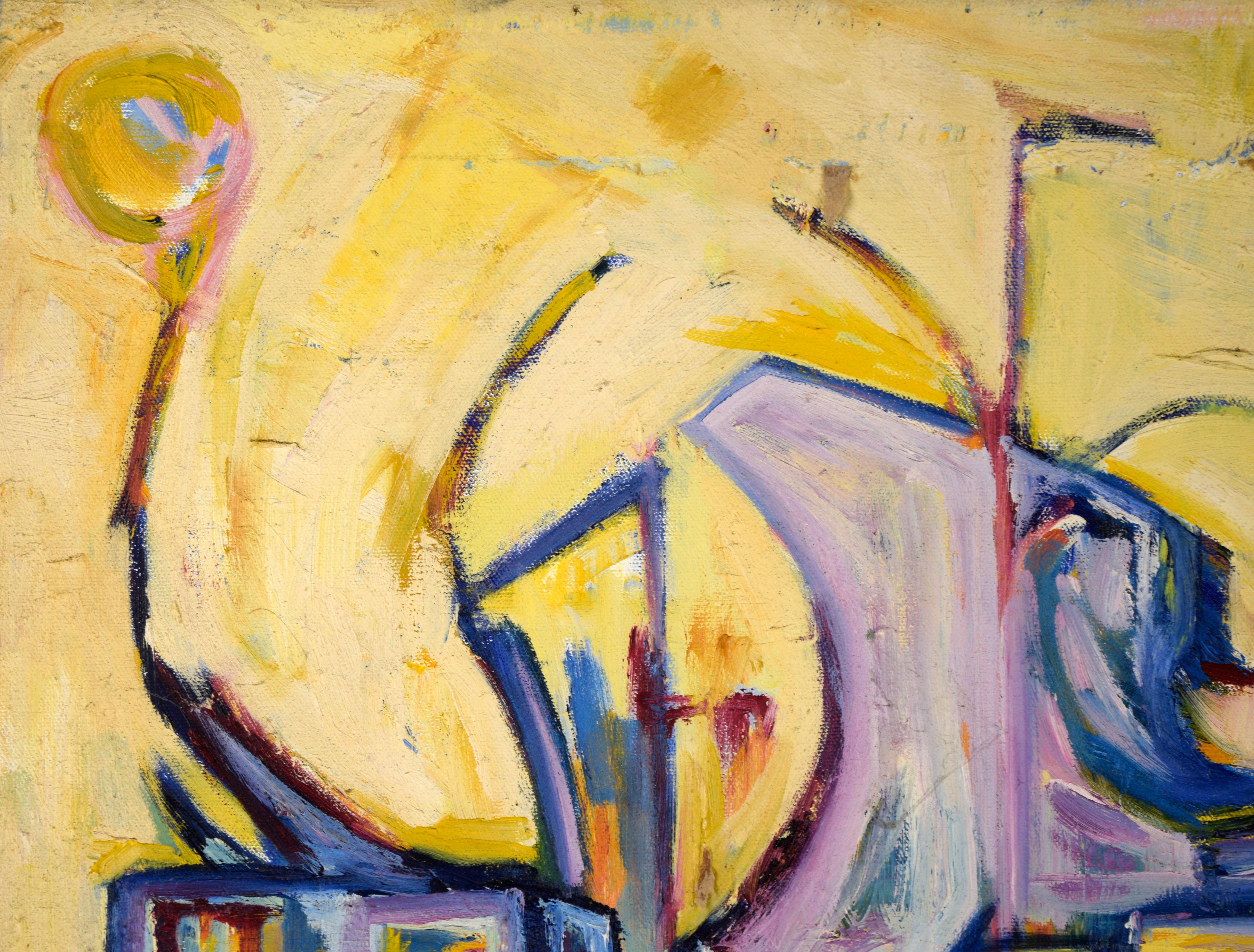 „Visions of the Metropolis #16“ Hafenviertel Original Öl auf Leinwand 1996 – Painting von Travis Flack
