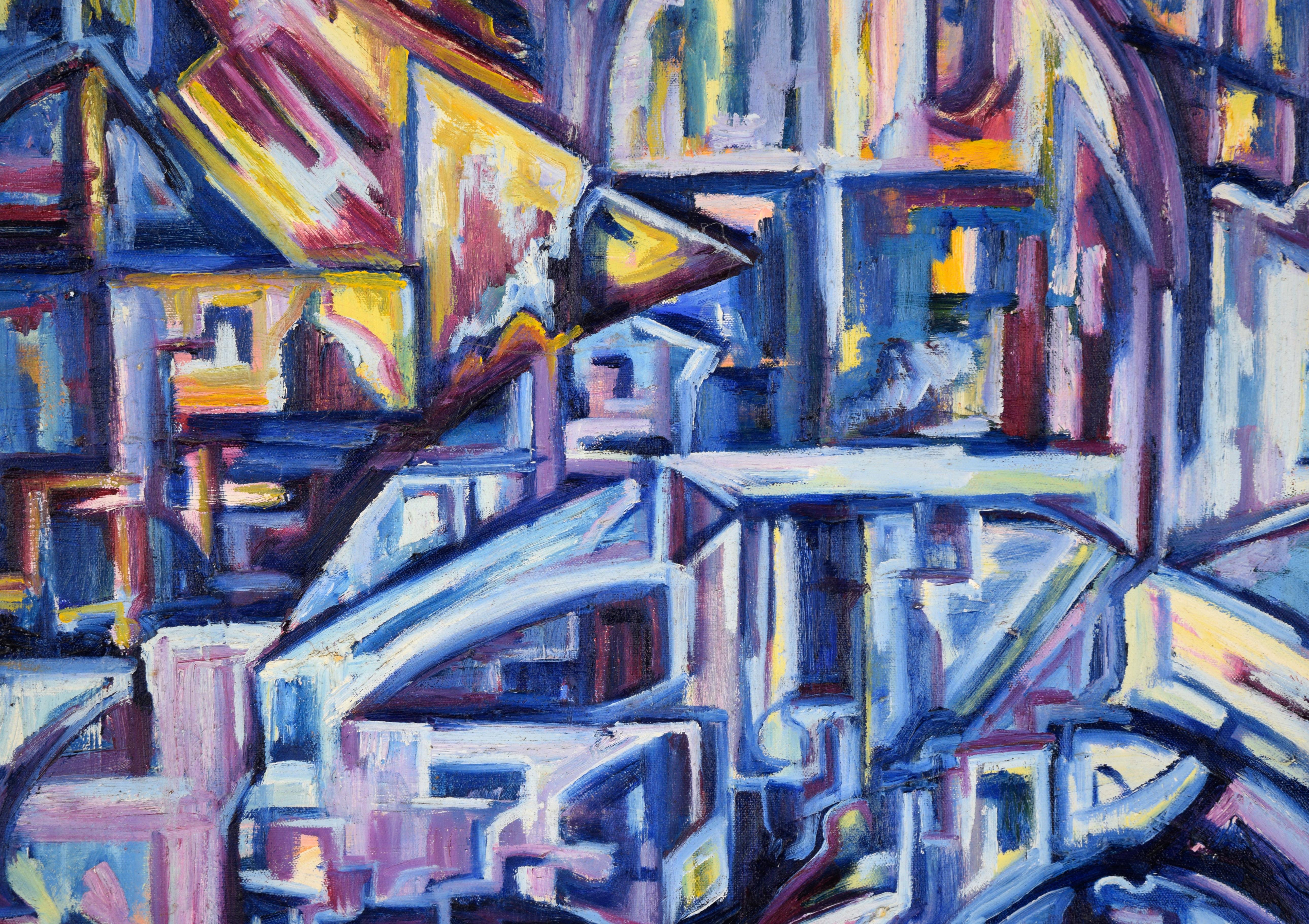 „Visions of the Metropolis #16“ Hafenviertel Original Öl auf Leinwand 1996

Original-Ölgemälde des Bay Area Künstlers Travis Flack (Amerikaner, 20. Jahrhundert) aus der Serie 