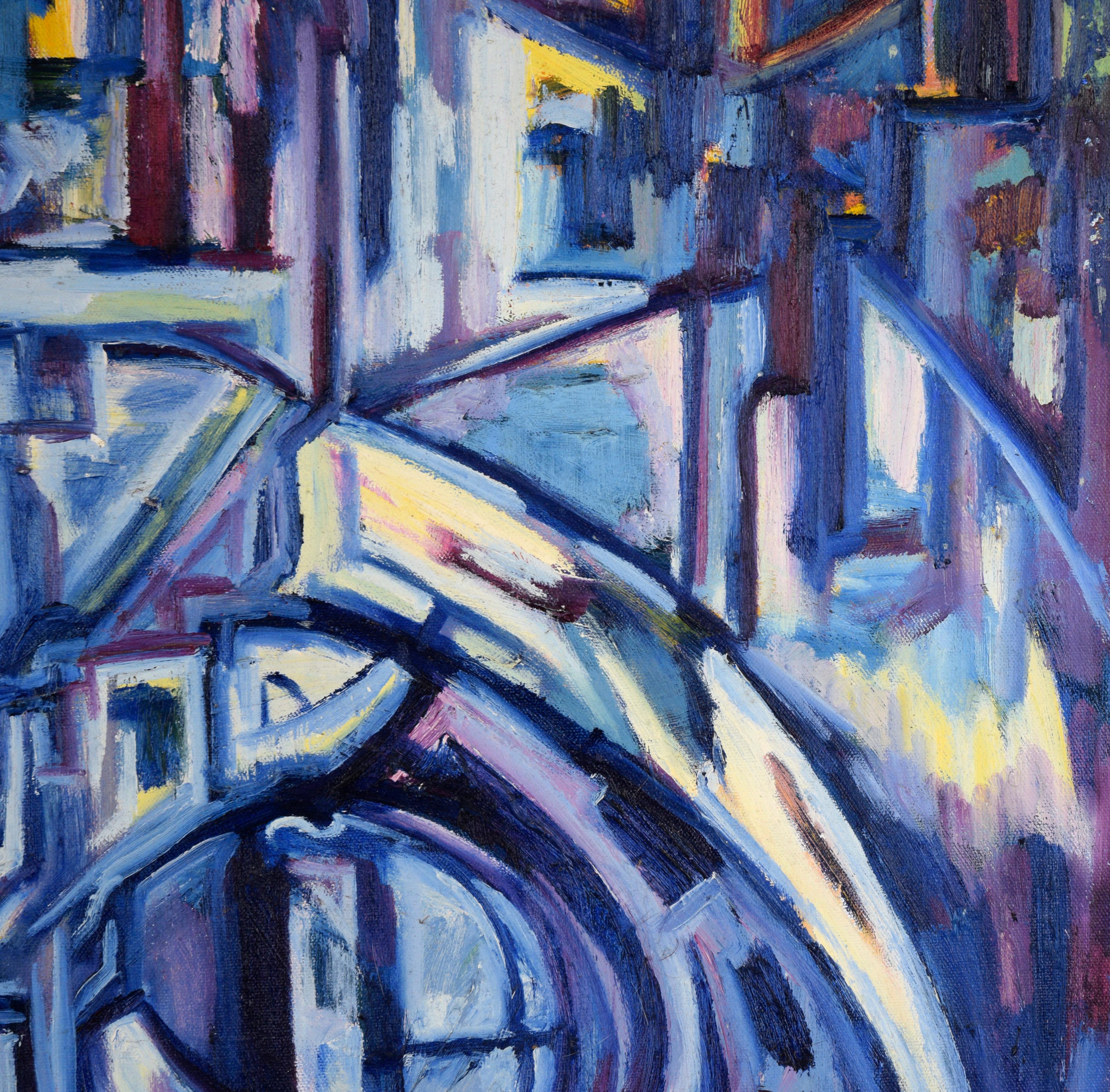 „Visions of the Metropolis #16“ Hafenviertel Original Öl auf Leinwand 1996 im Angebot 1