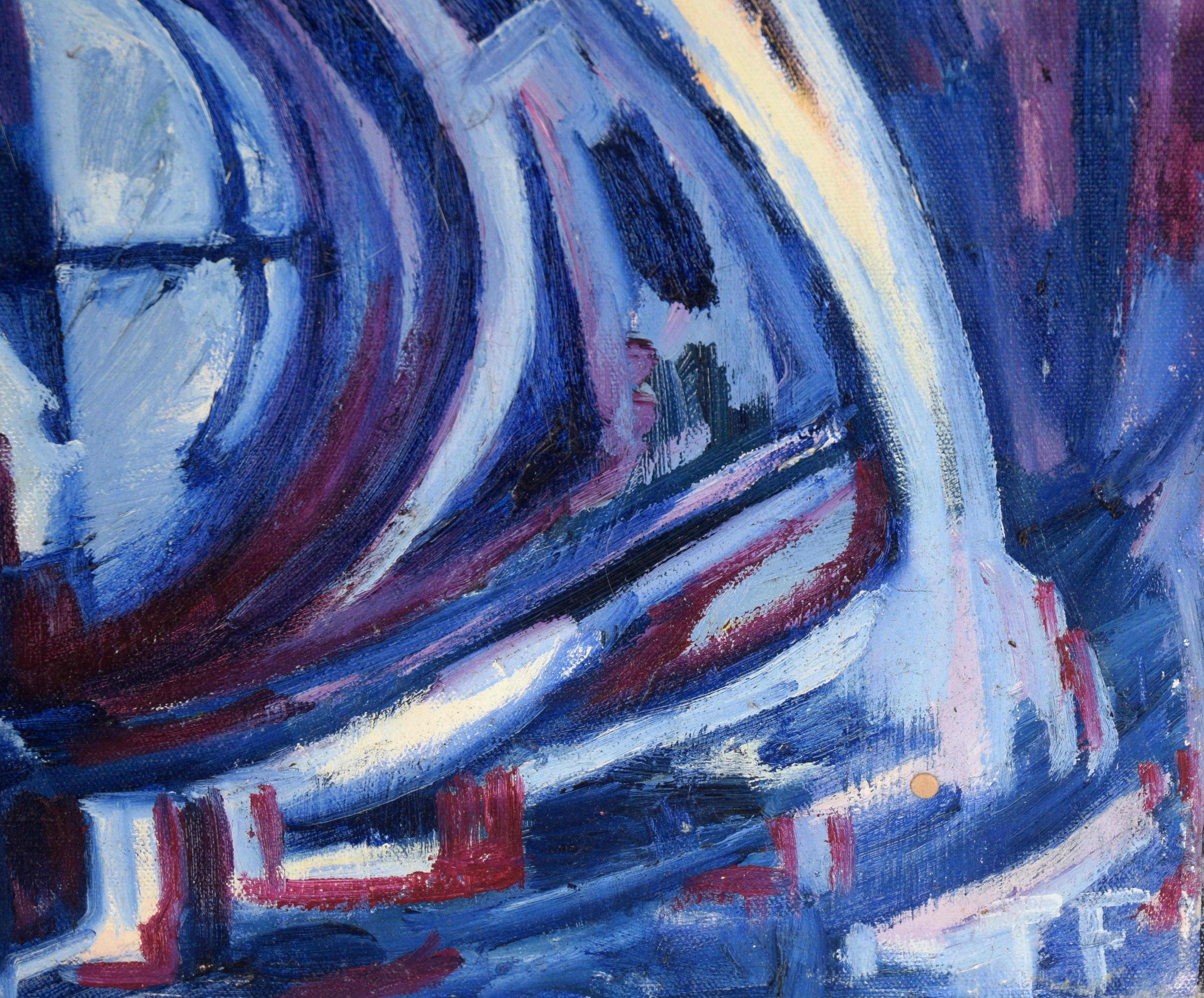 „Visions of the Metropolis #16“ Hafenviertel Original Öl auf Leinwand 1996 im Angebot 3