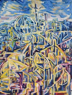 "Visions of the Metropolis #4" - Original Surrealist Oil on Canvas 1996