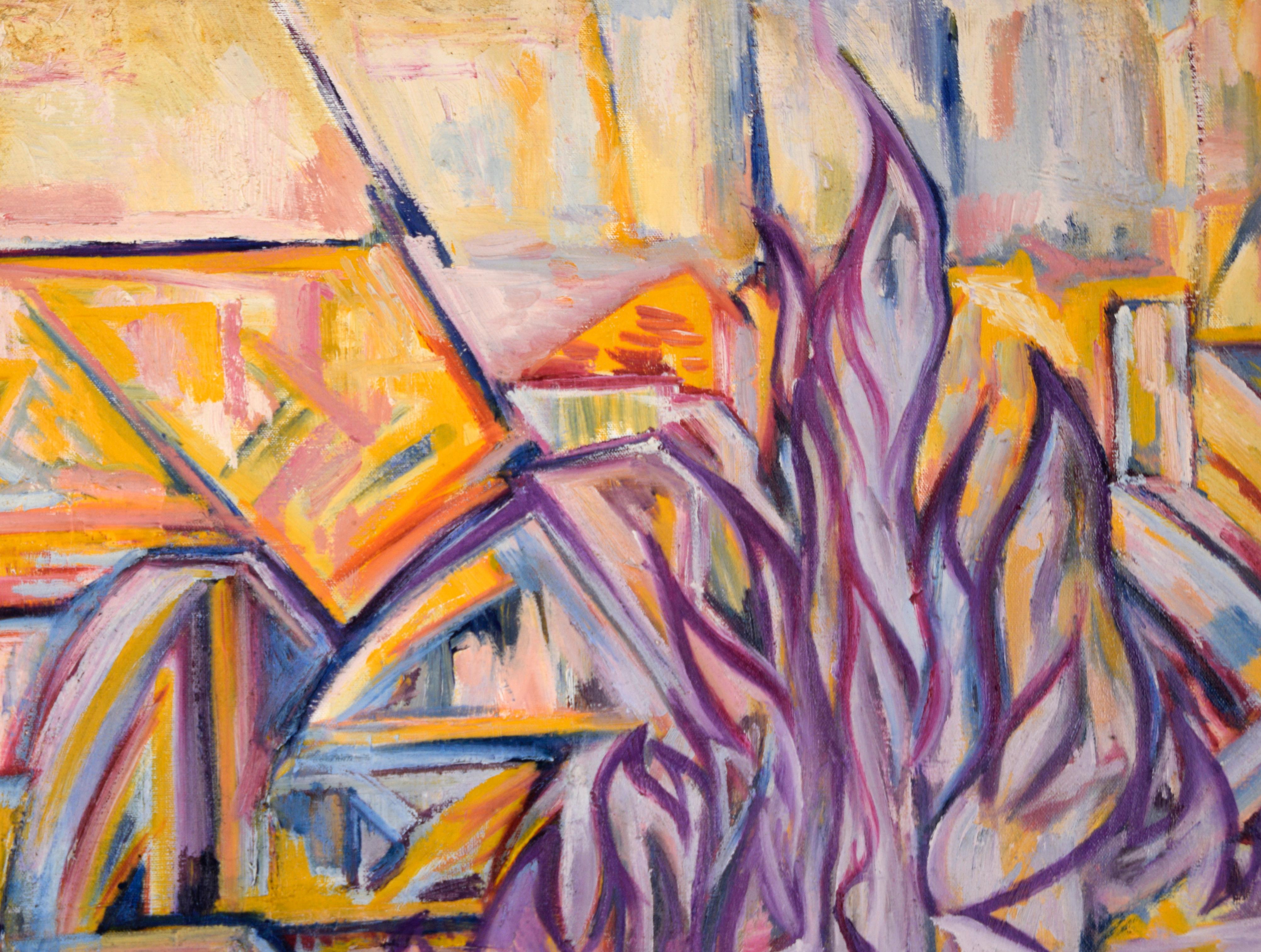 „Visions of the Metropolis“ Lila Flammenherz Original Öl auf Leinwand 1996 – Painting von Travis Flack