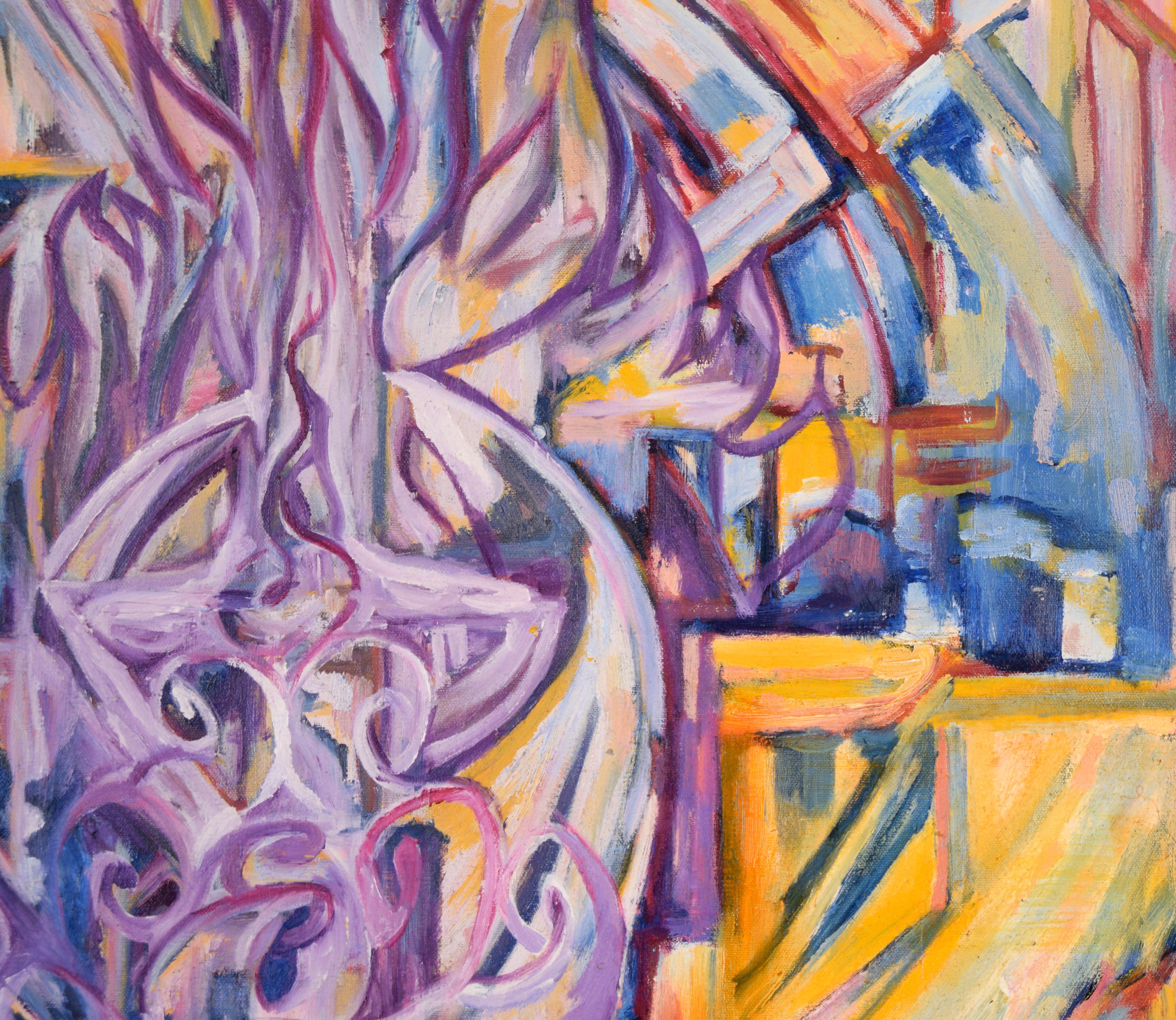 „Visions of the Metropolis“ Lila Flammenherz Original Öl auf Leinwand 1996 (Abstrakt), Painting, von Travis Flack