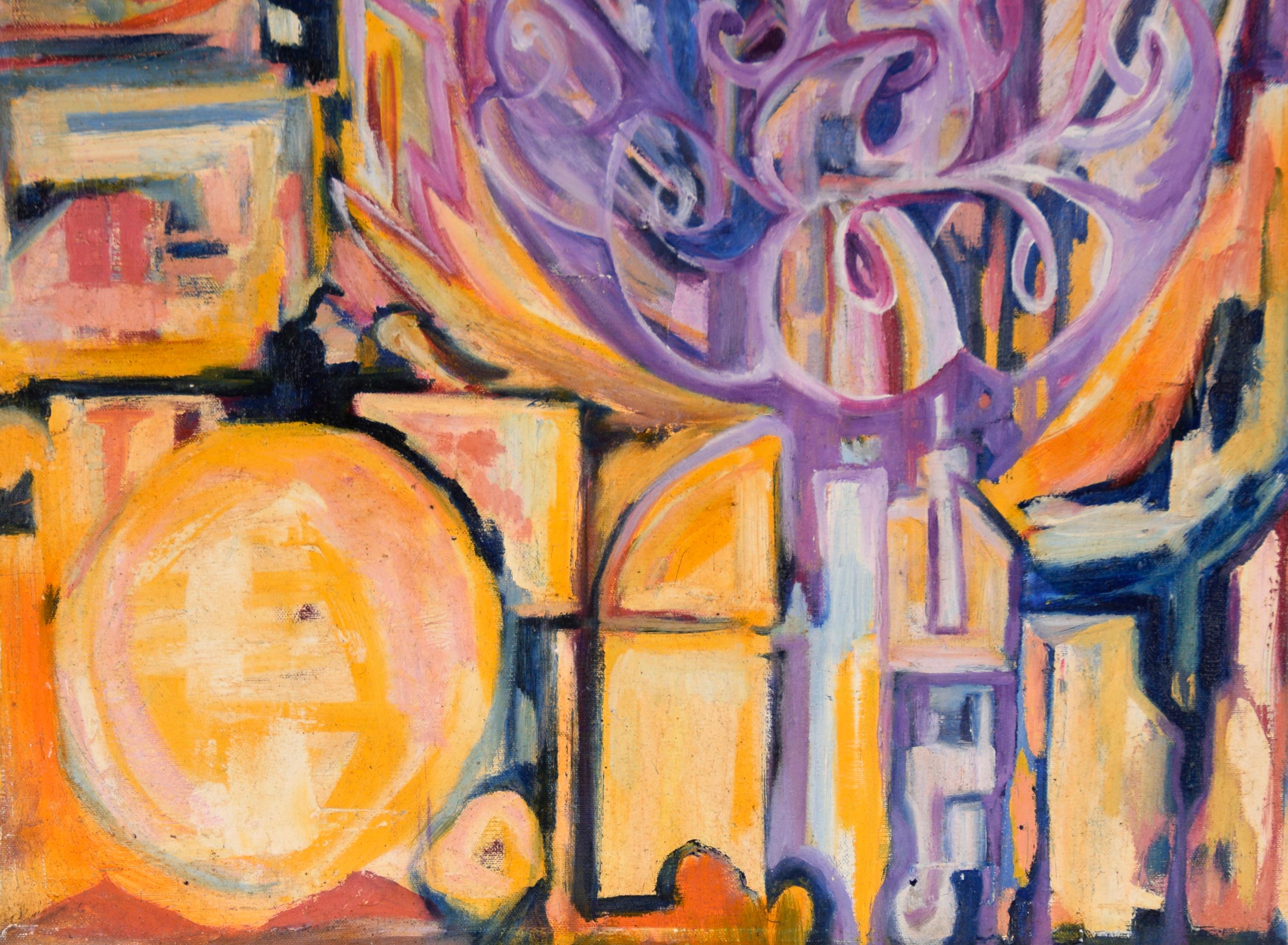 „Visions of the Metropolis“ Lila Flammenherz Original Öl auf Leinwand 1996 im Angebot 1