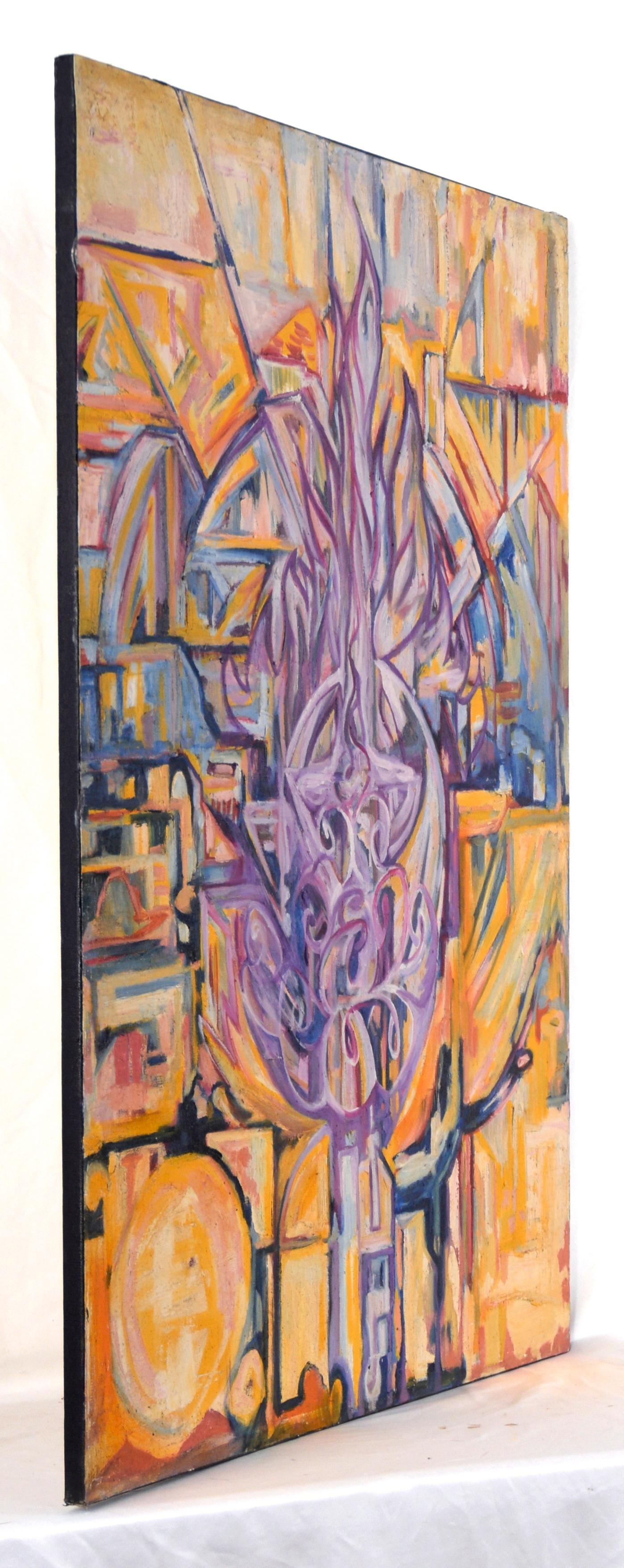 „Visions of the Metropolis“ Lila Flammenherz Original Öl auf Leinwand 1996 im Angebot 3