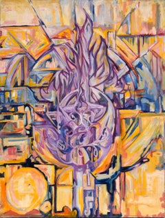 "Visions of the Metropolis" Purple Flame Heart Original Oil on Canvas 1996