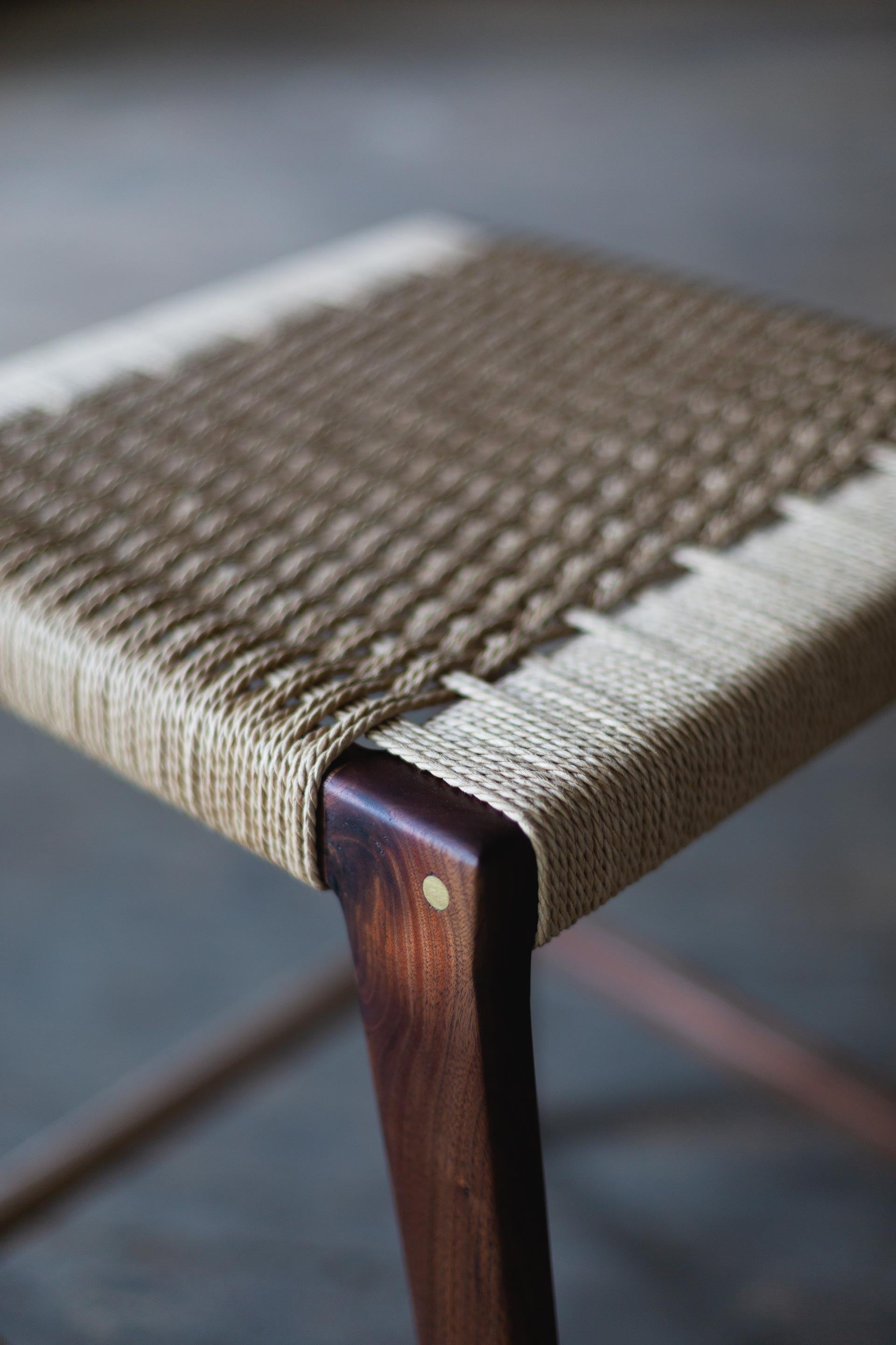 Hand-Woven Travis Modern Backless Stool with Woven Danish Cord Seat For Sale