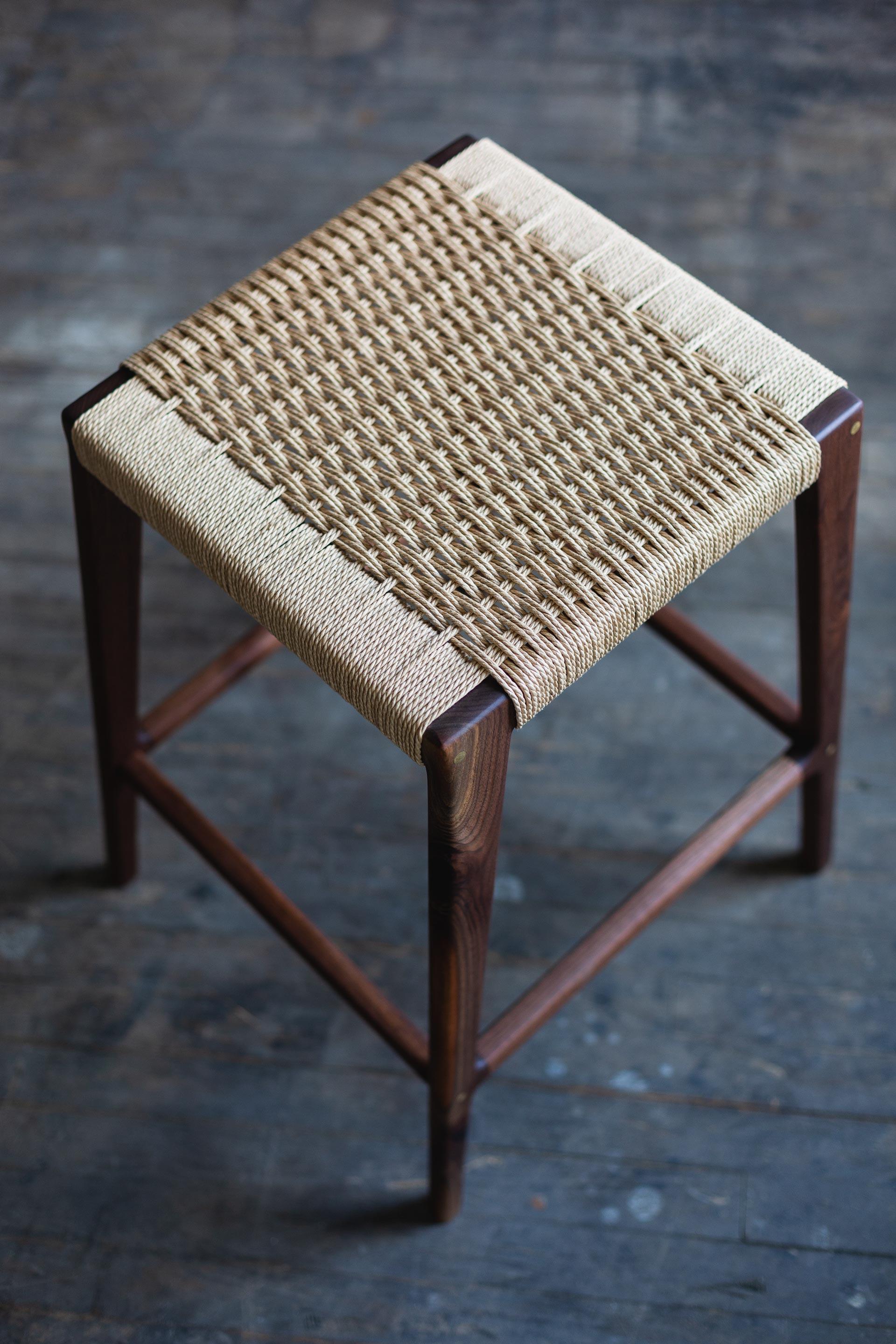 Travis Modern Backless Stool with Woven Danish Cord Seat For Sale 1