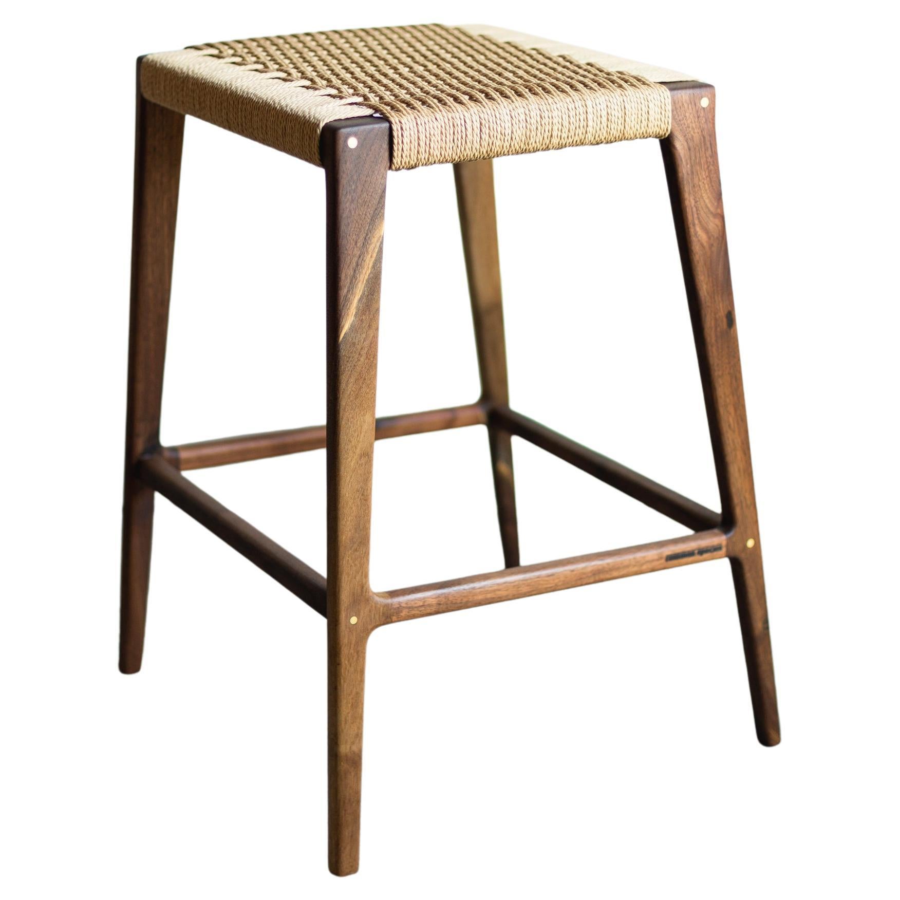 Travis Modern Backless Stool with Woven Danish Cord Seat For Sale