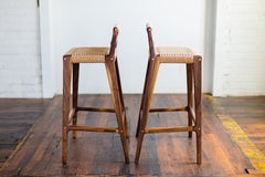 Travis Modern Stool with Woven Shallow Danish Cord Seat and Low Back in Walnut