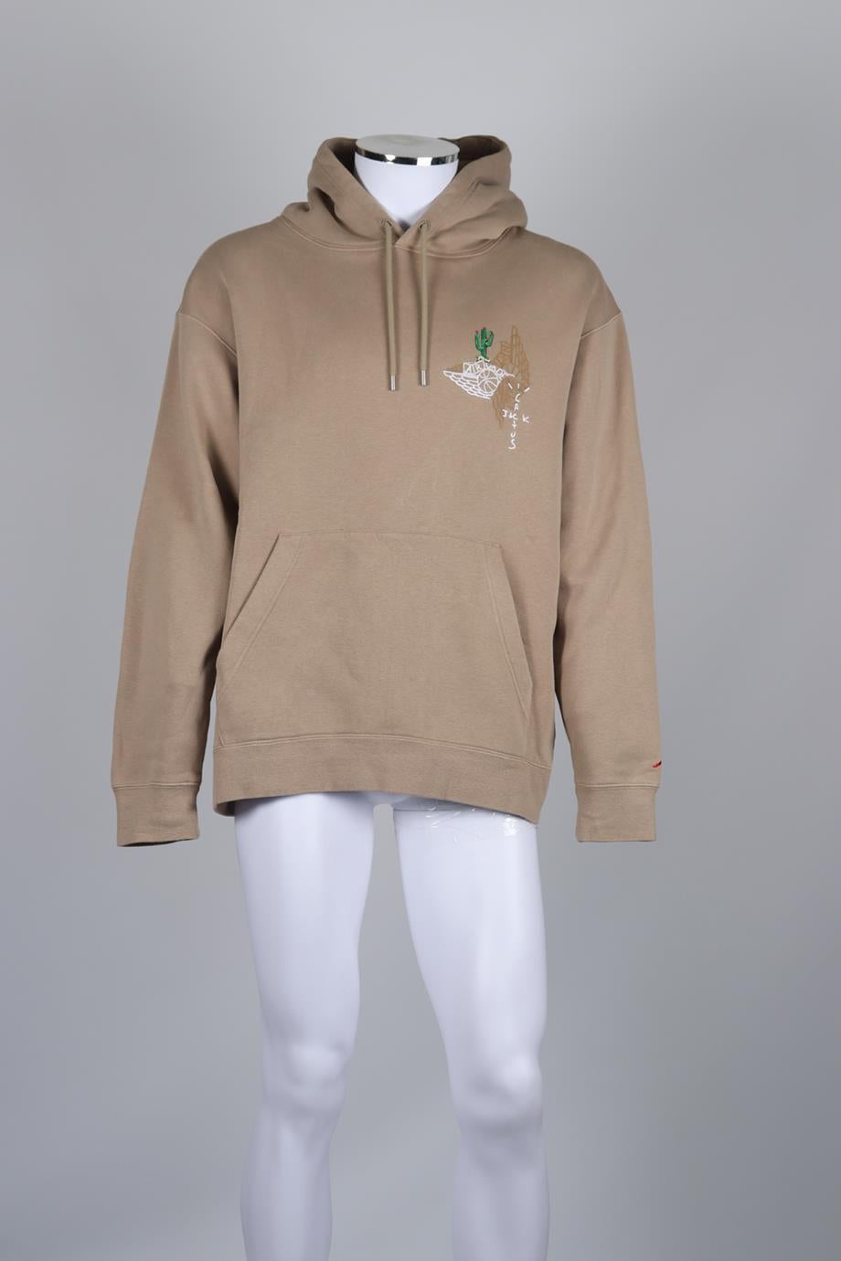 Sweat à capuche en jersey de coton brodé Travis Scott + Jordan pour homme. Beige. Manches longues. Col ras du cou. S'enfile. 80% coton, 20% polyester. 80% coton, 20% polyester. 98% coton, 2% spandex. XLarge (UK/US Chest 42, FR 52, IT 52). Poitrine :