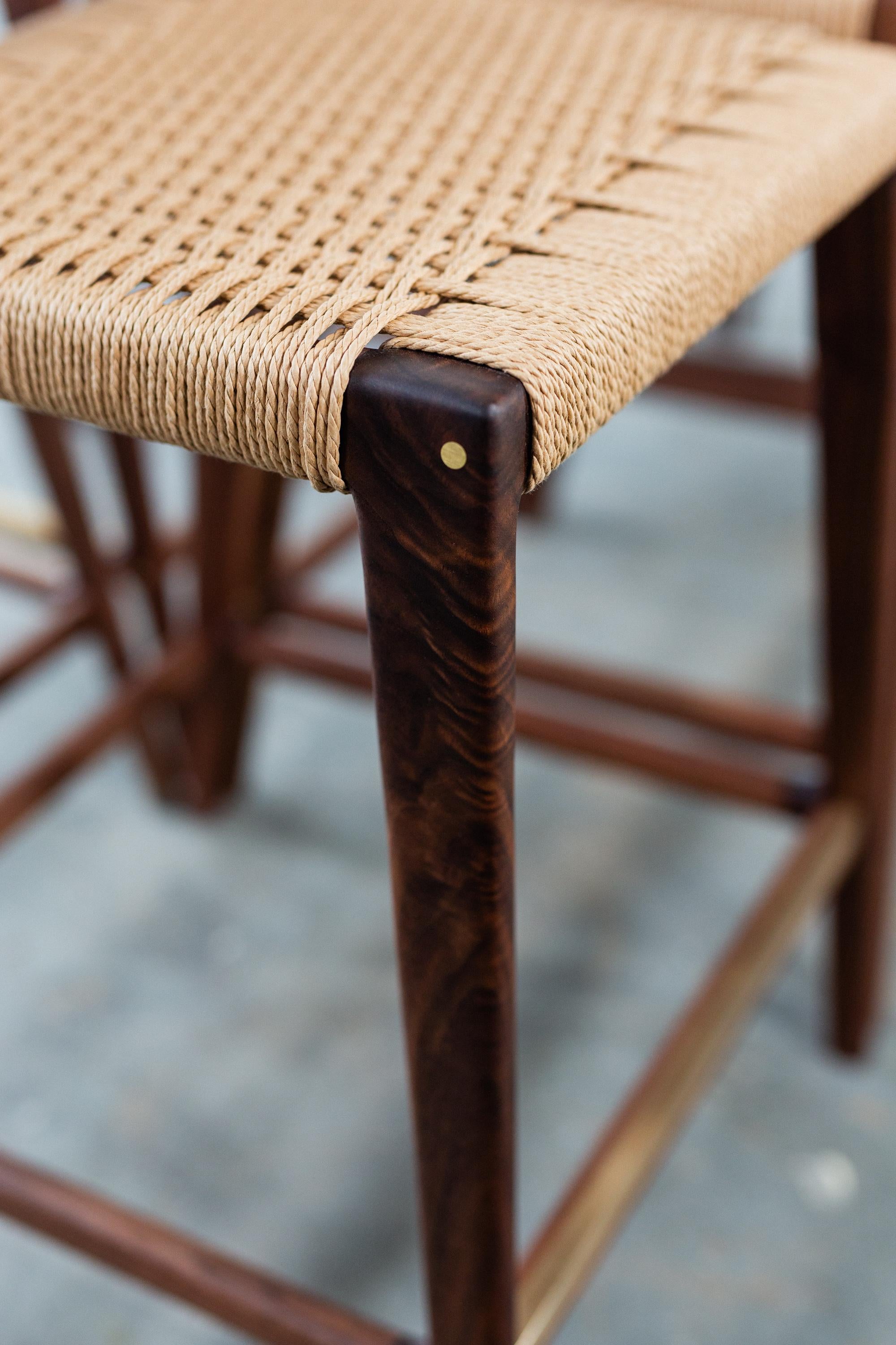 Travis Stool with Danish Cord Woven Low Back and Seat in Walnut For Sale 1