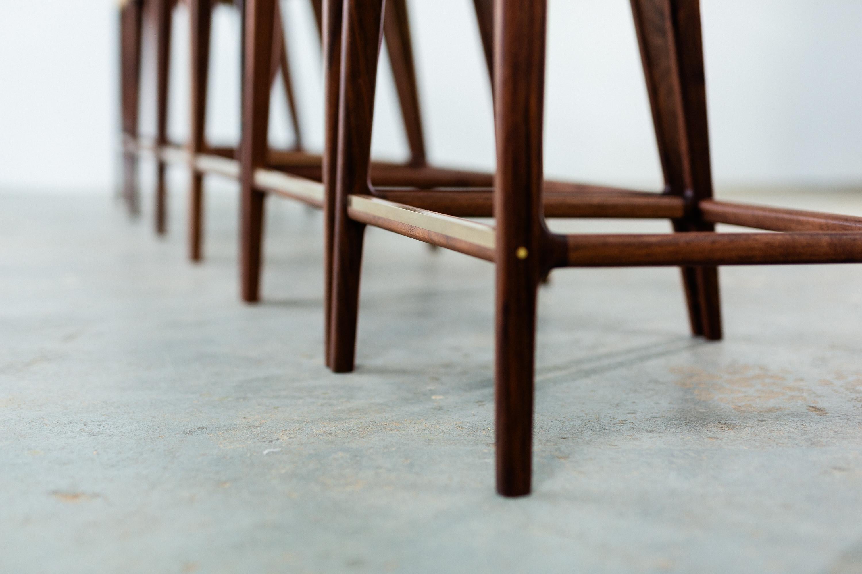 Travis Stool with Danish Cord Woven Low Back and Seat in Walnut For Sale 3