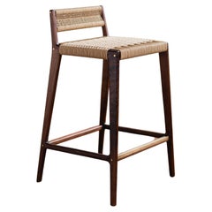 Travis Stool with Danish Cord Woven Low Back and Seat in Walnut