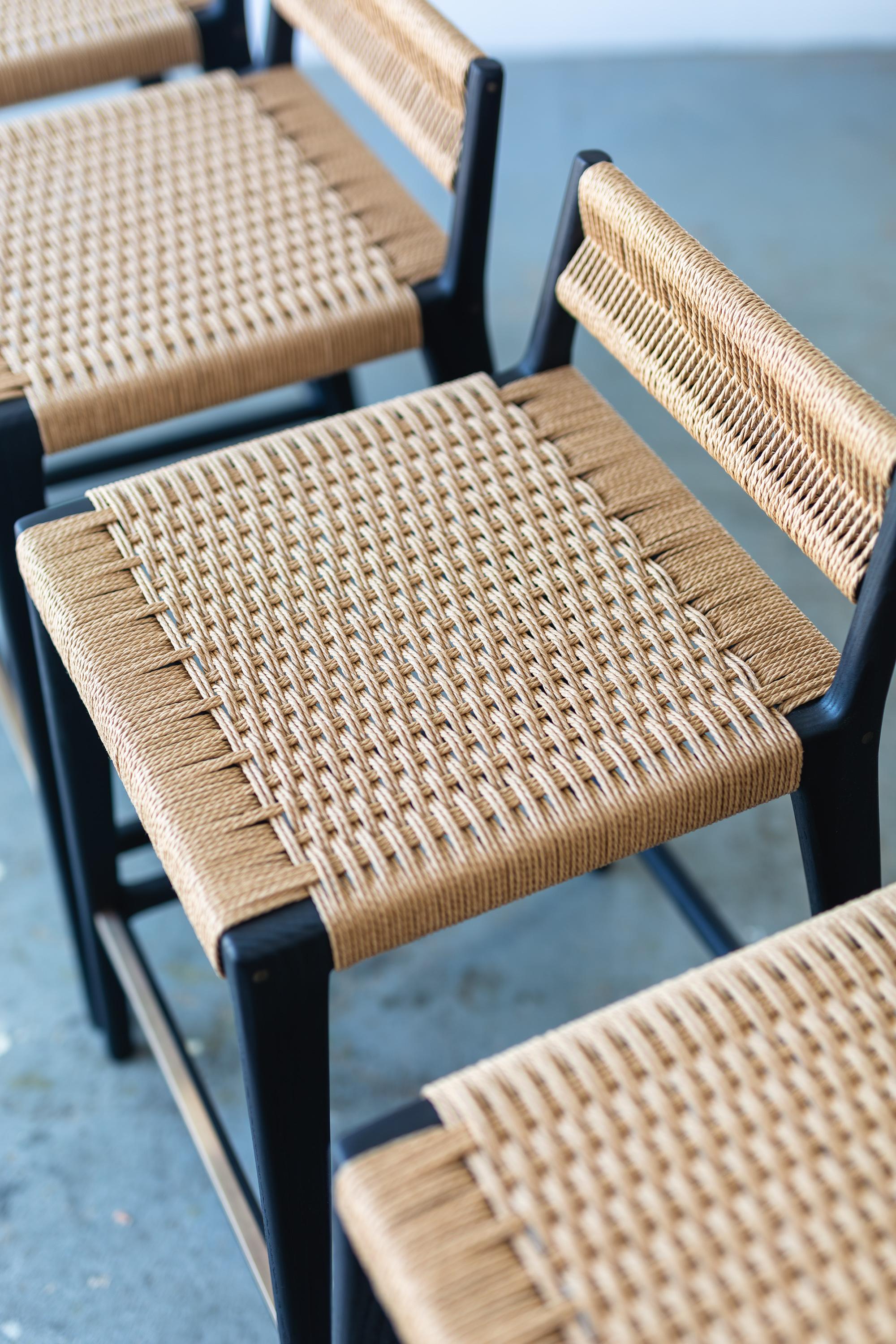 Travis Stool with Danish Cord Woven Low Back and Seat in Blackened Ash In New Condition For Sale In Longmont, CO