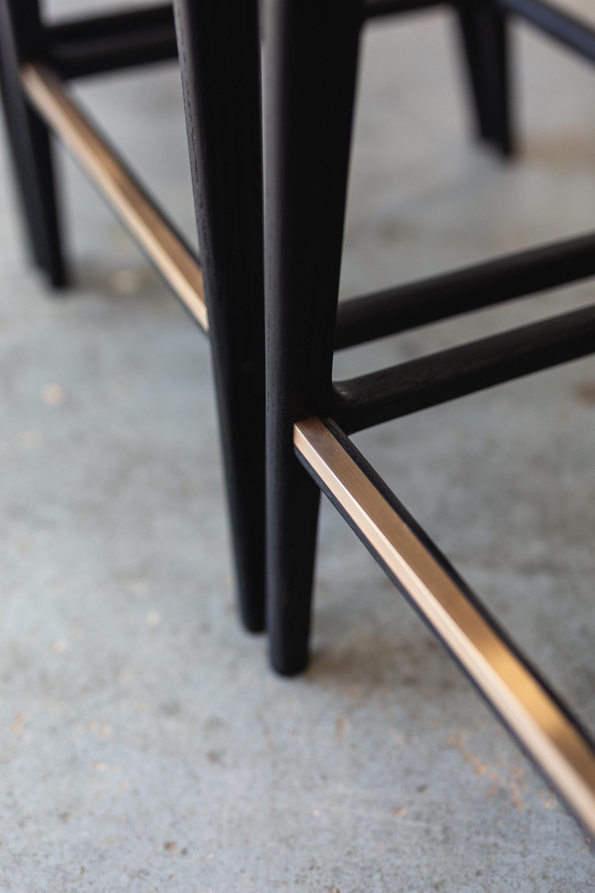 Contemporary Travis Stool with Danish Cord Woven Low Back and Seat in Blackened Ash For Sale