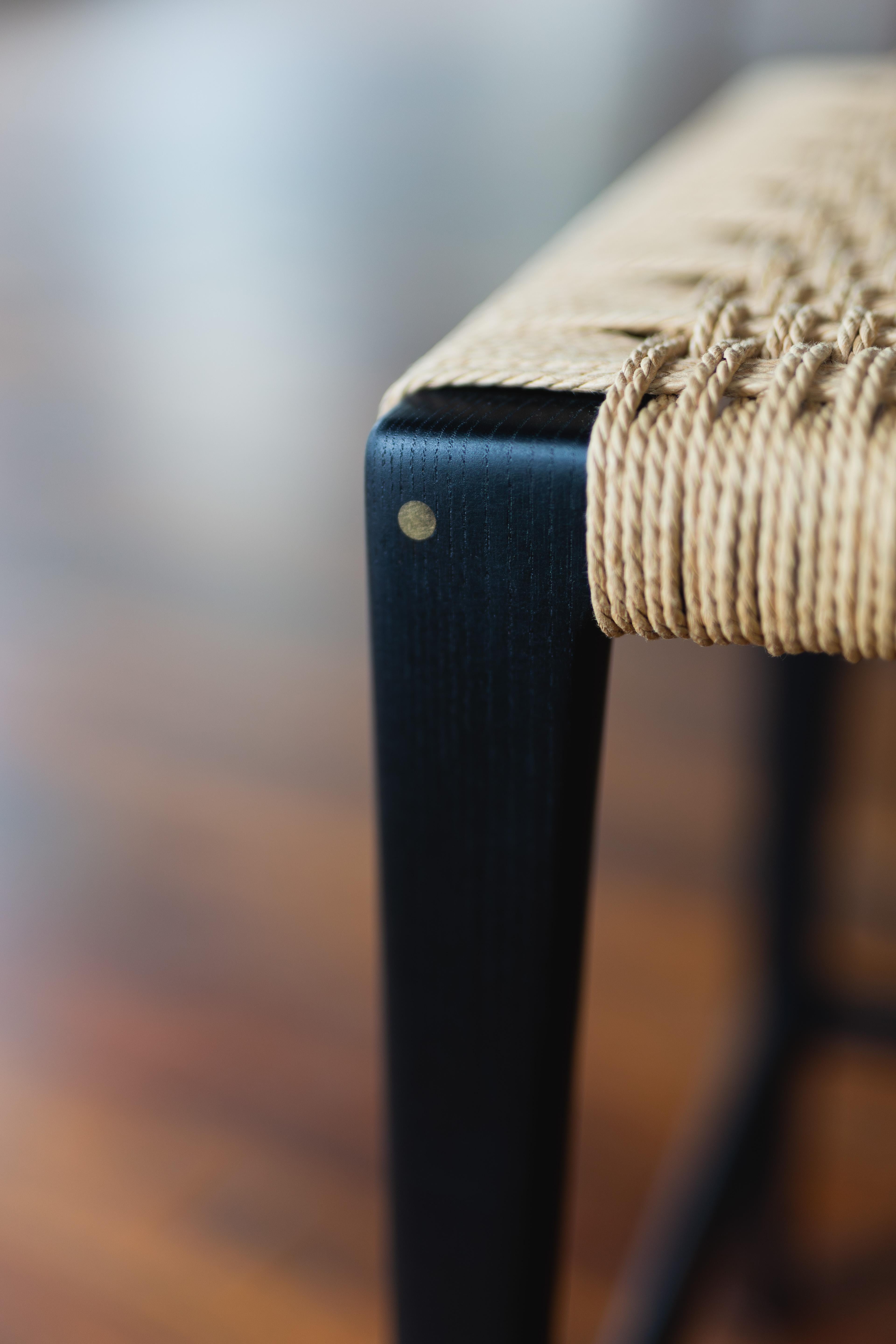 Travis Stool with Danish Cord Woven Low Back and Seat in Blackened Ash For Sale 2