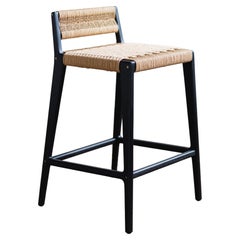 Travis Stool with Danish Cord Woven Low Back and Seat in Blackened Ash