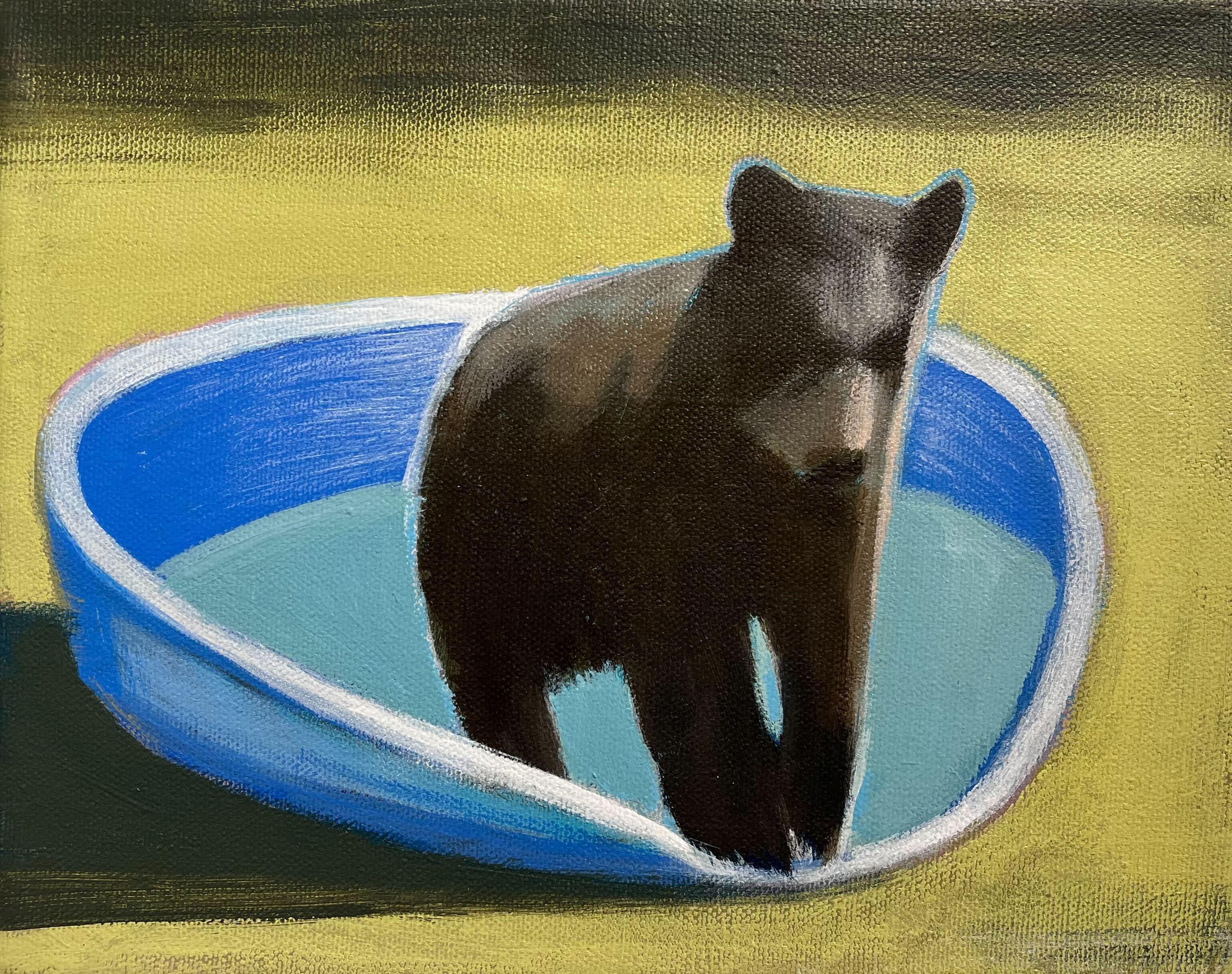 Travis Walker Landscape Painting – Junglöwe im Pool