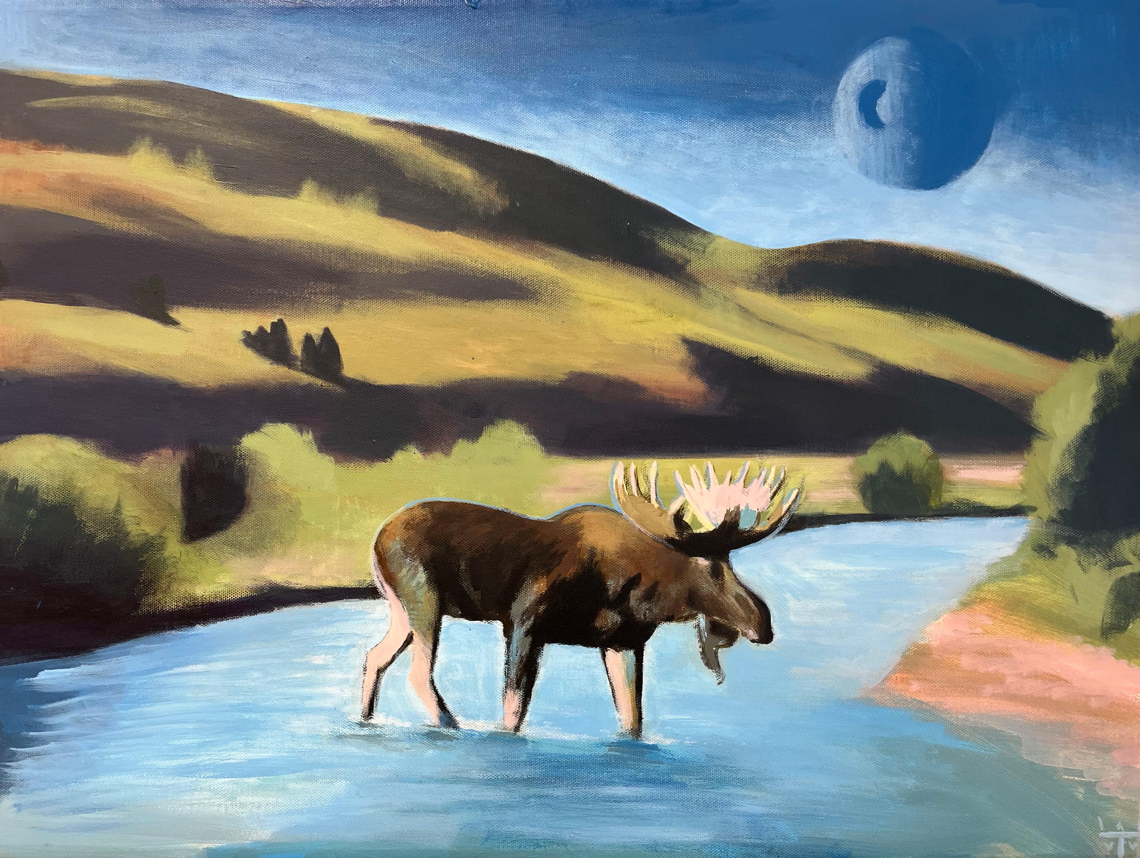 Travis Walker Landscape Painting – Todesstern-Elch